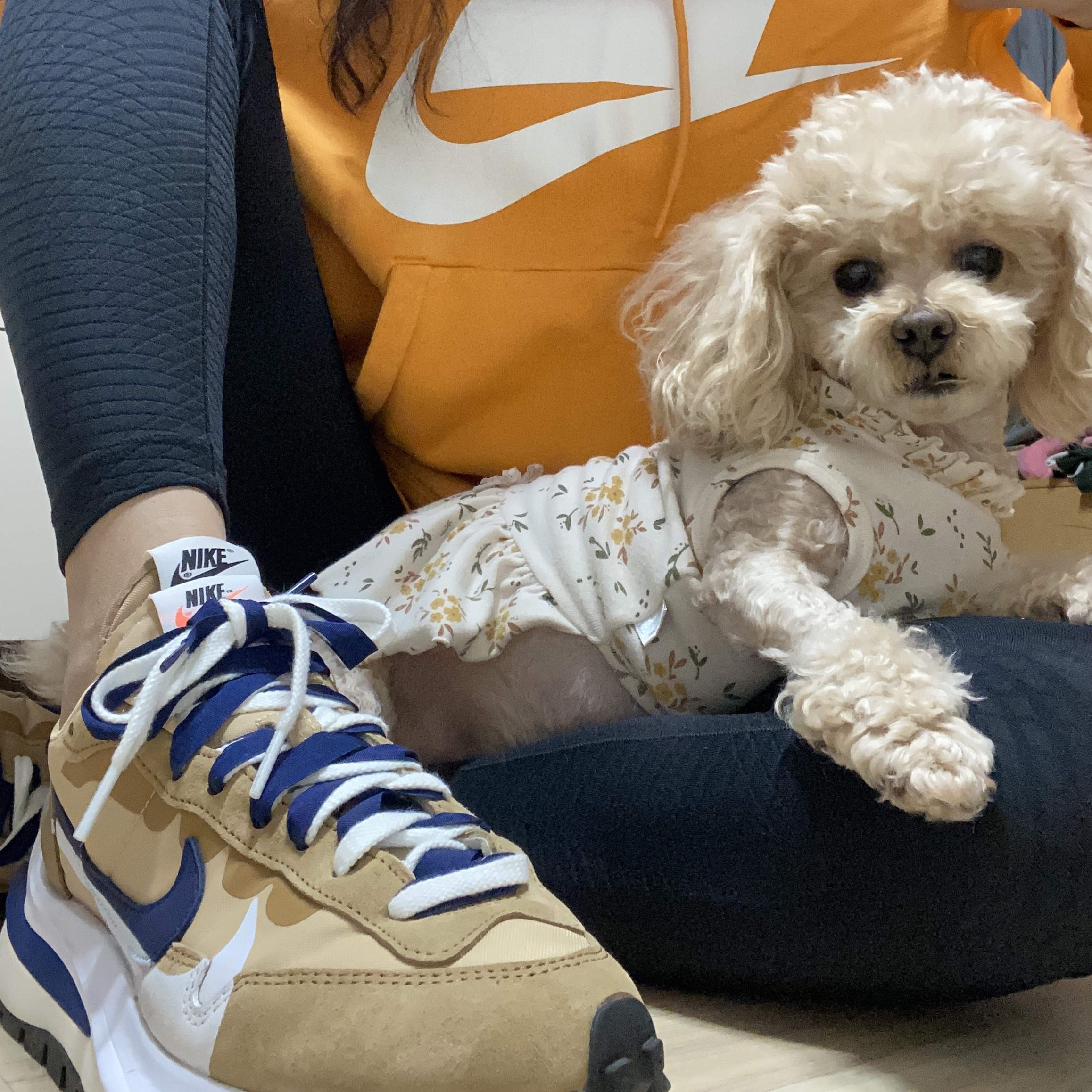 Nike x Sacai VaporWaffle Sesame and Blue Void 착용 스타일