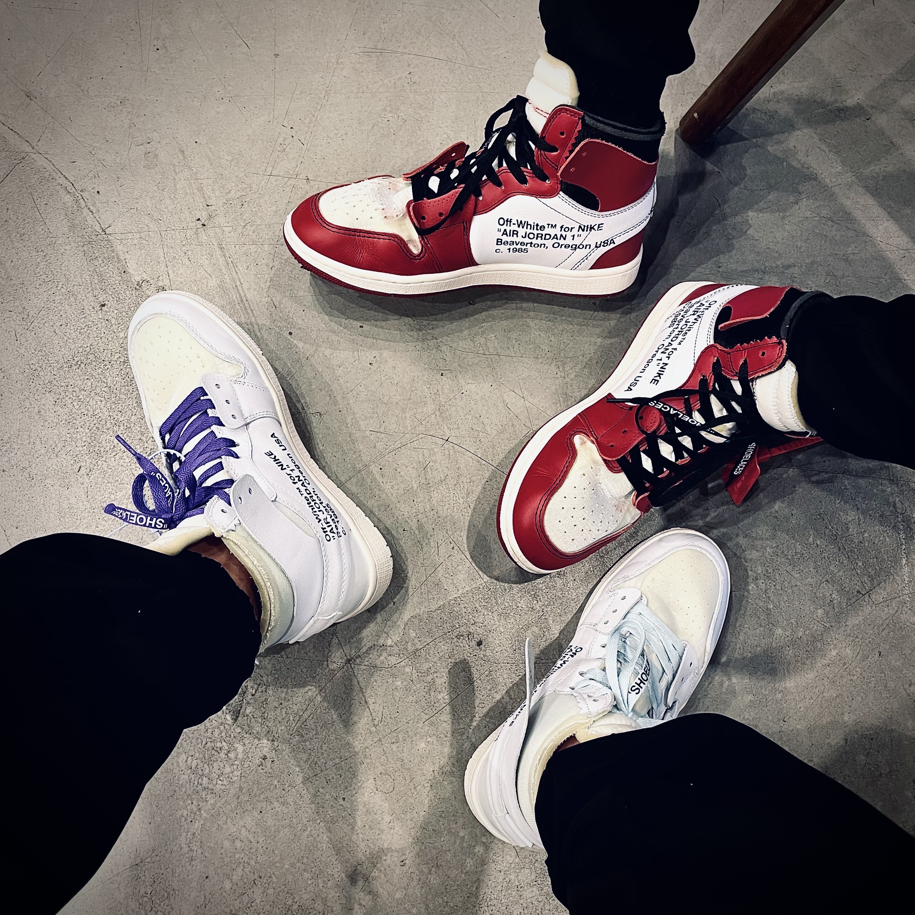 Jordan 1 x Off-White Retro High Chicago The Ten, Jordan 1 x Off-White Retro High White 착용 스타일