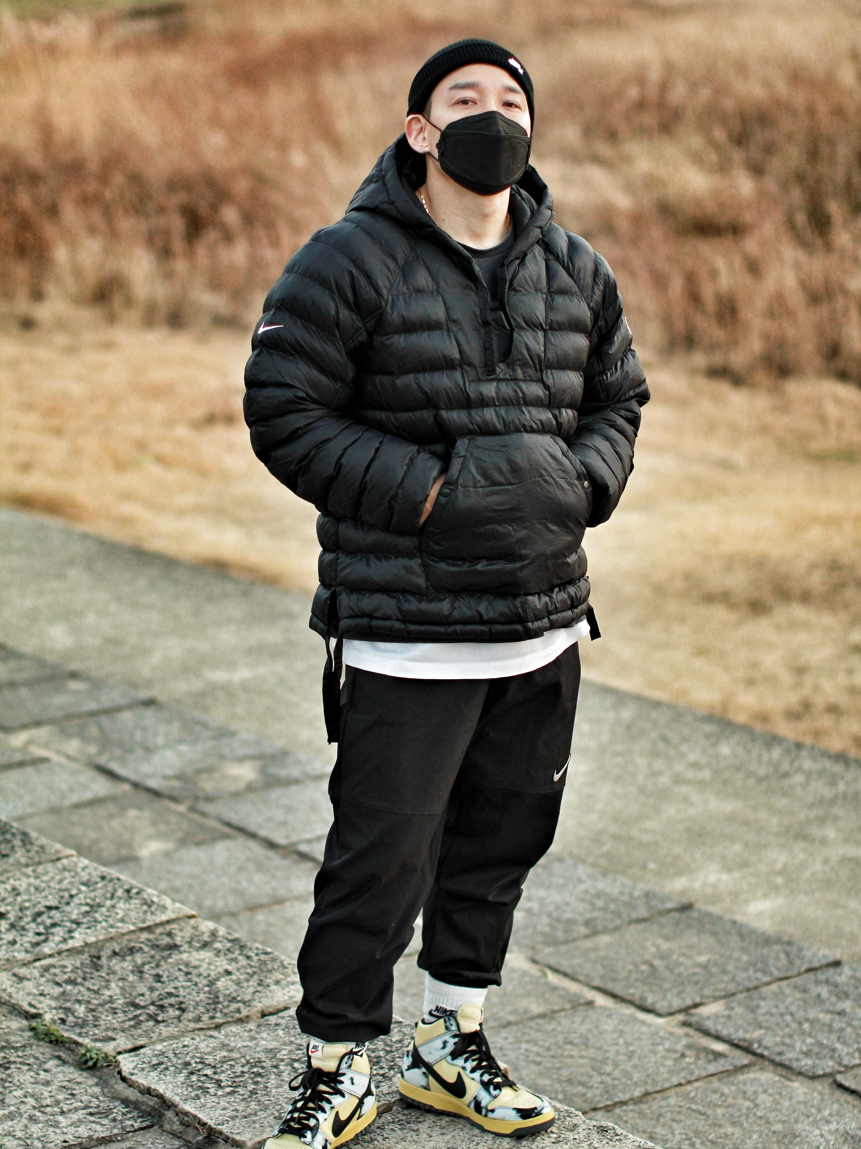 Nike Dunk High 1985 SP Black Acid Wash, Nike x Stussy Insultd Jacket Black - US/EU 착용 스타일 - 2
