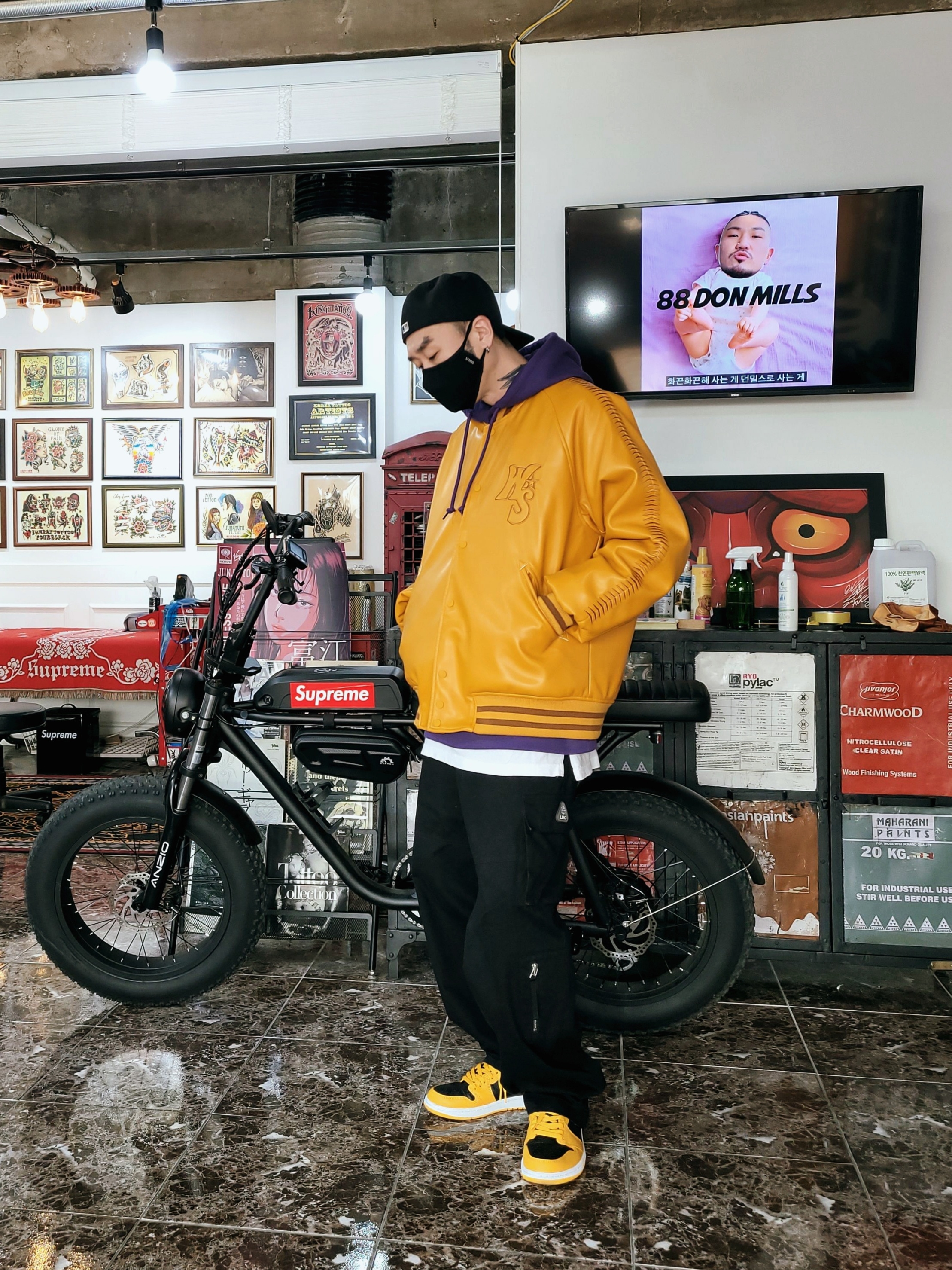 Palace P-3D Hood Purple - 21FW, Jordan 1 Retro High OG Pollen 착용 스타일