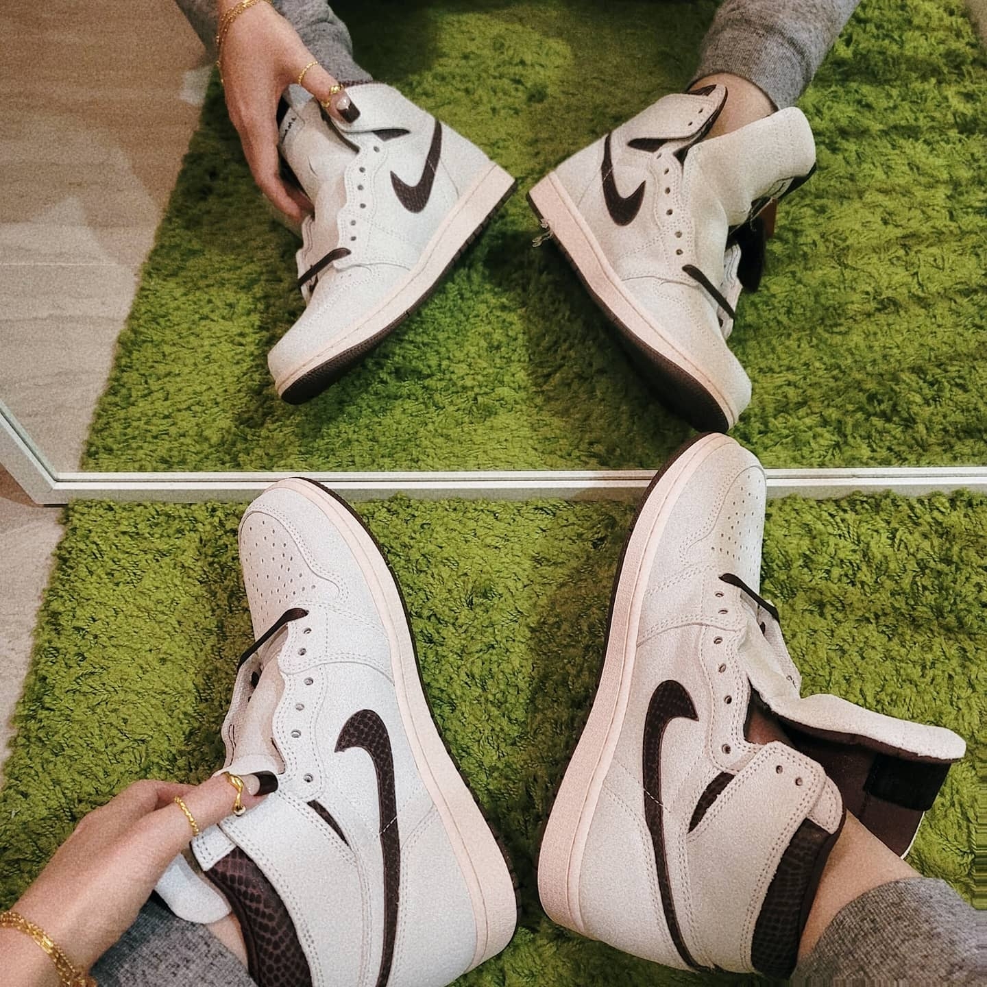 Jordan 1 x A Ma Maniere Retro High OG SP Sail and Burgundy, (PS) Jordan 1 x A Ma Maniere Retro High OG SP Burgundy and Sail 착용 스타일 - 2