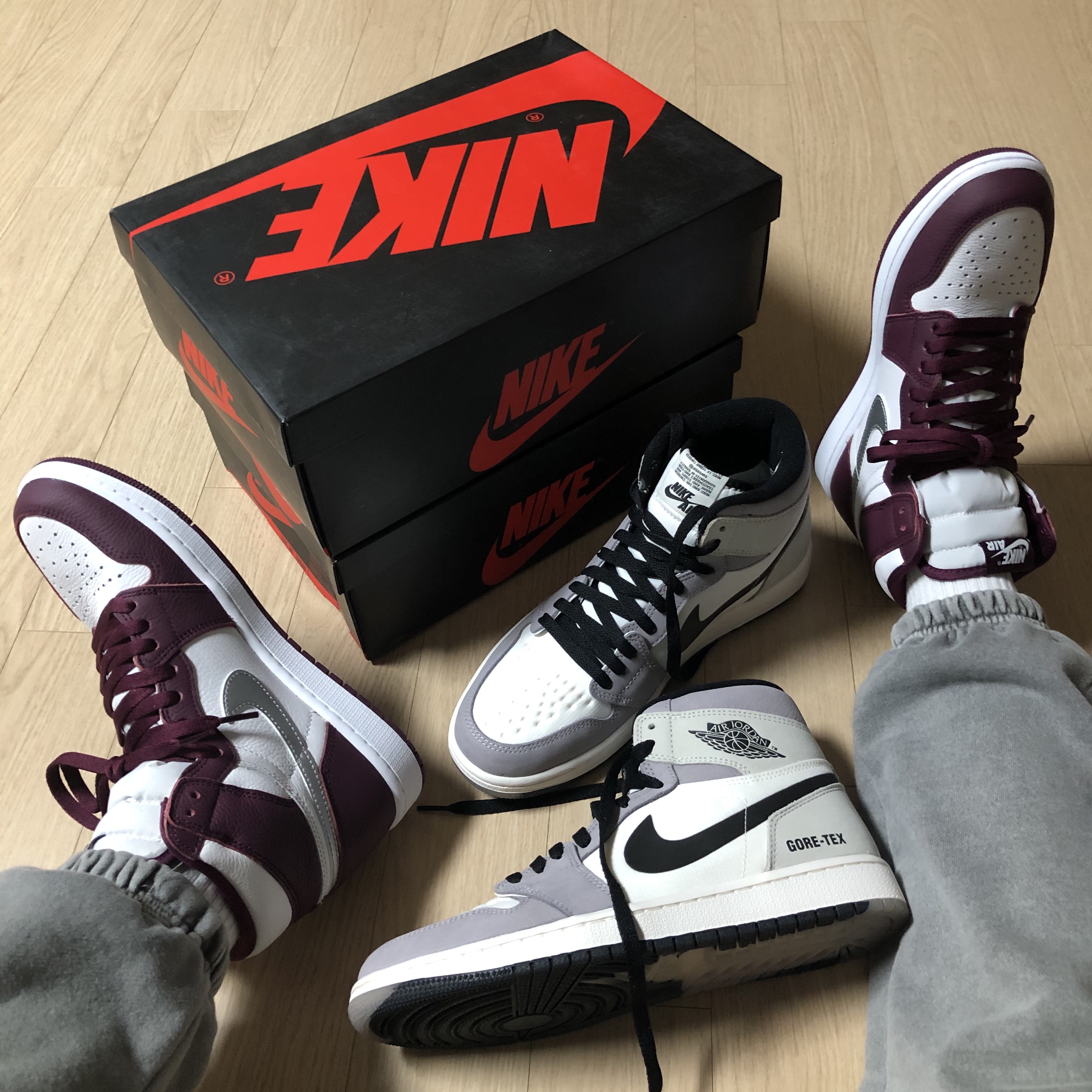 Jordan 1 Retro High OG Bordeaux, Jordan 1 Element Gore-Tex Sail 착용 스타일