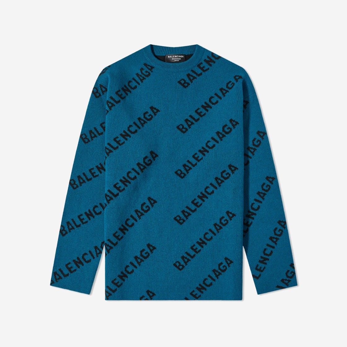 Balenciaga Allover Logo Crewneck Knit Petrol Blue 상세 이미지 1