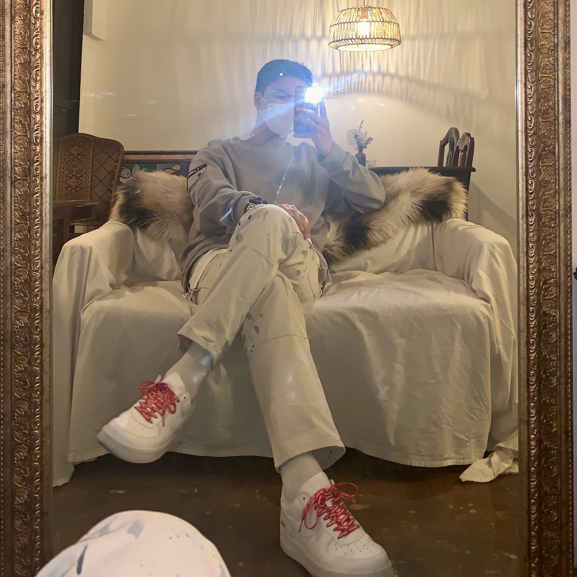Nike x Supreme Air Force 1 Low White 착용 스타일