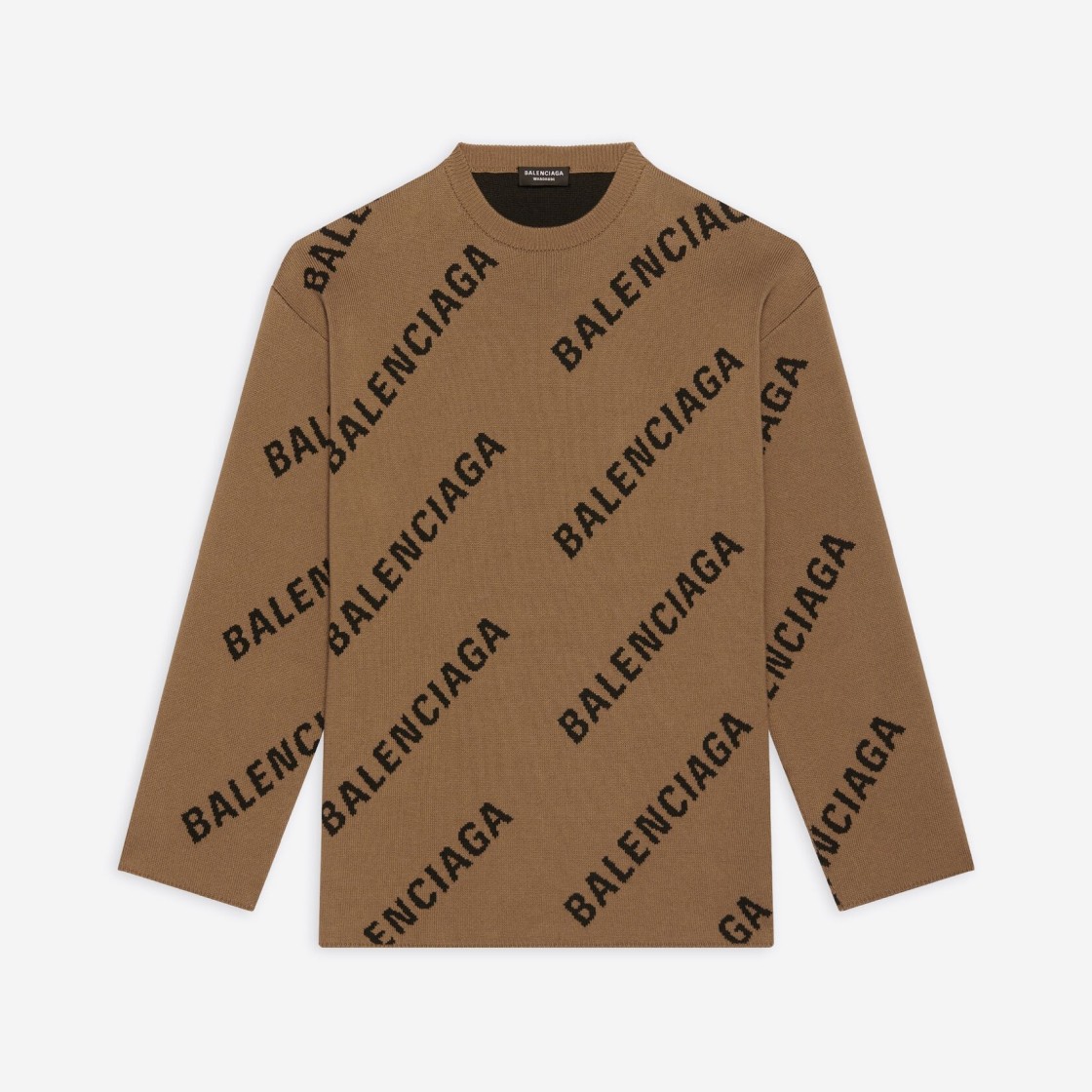 Balenciaga Allover Logo Crewneck Knit Light Brown Black 상세 이미지 1