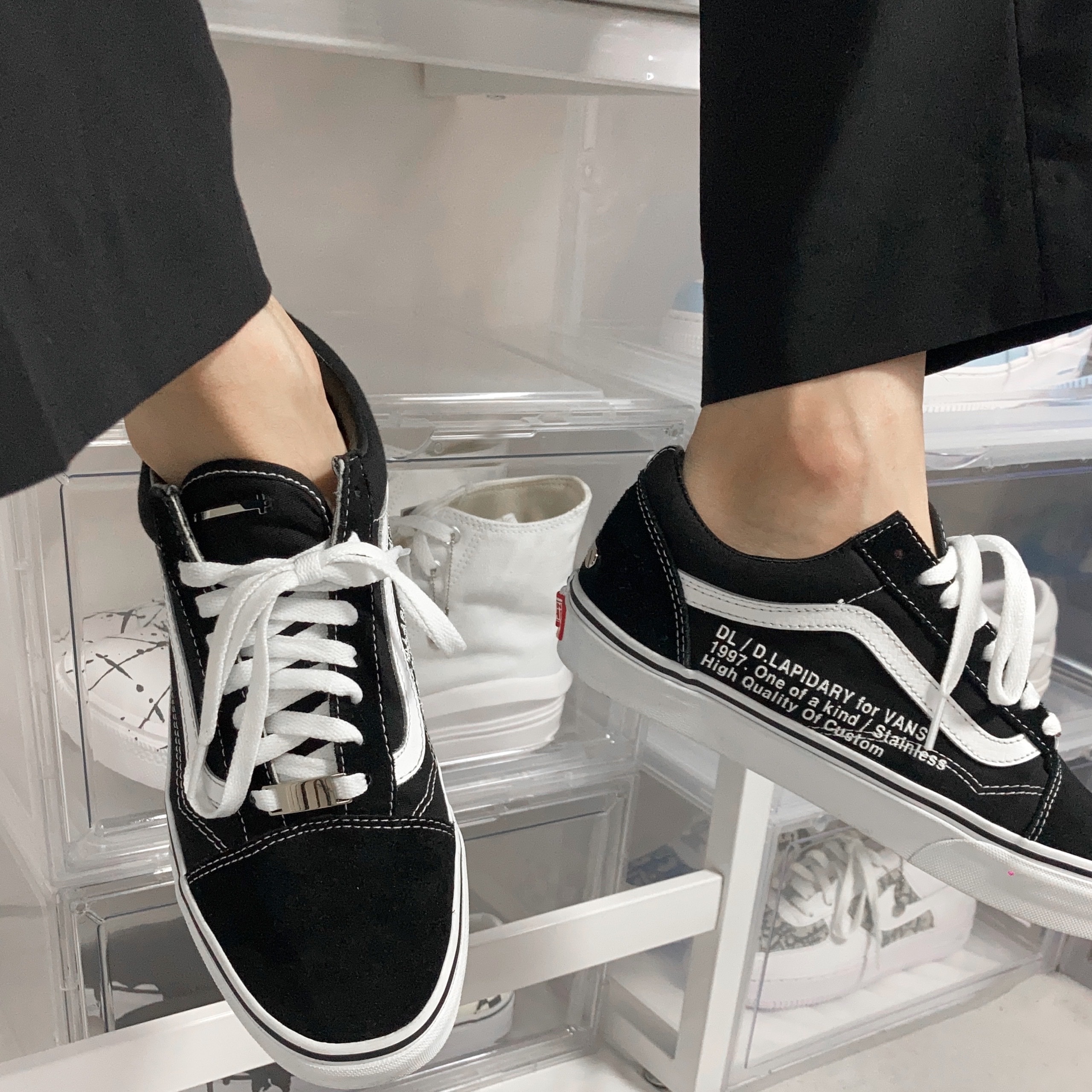 Vans Old Skool Pro Black White 착용 스타일 - 2