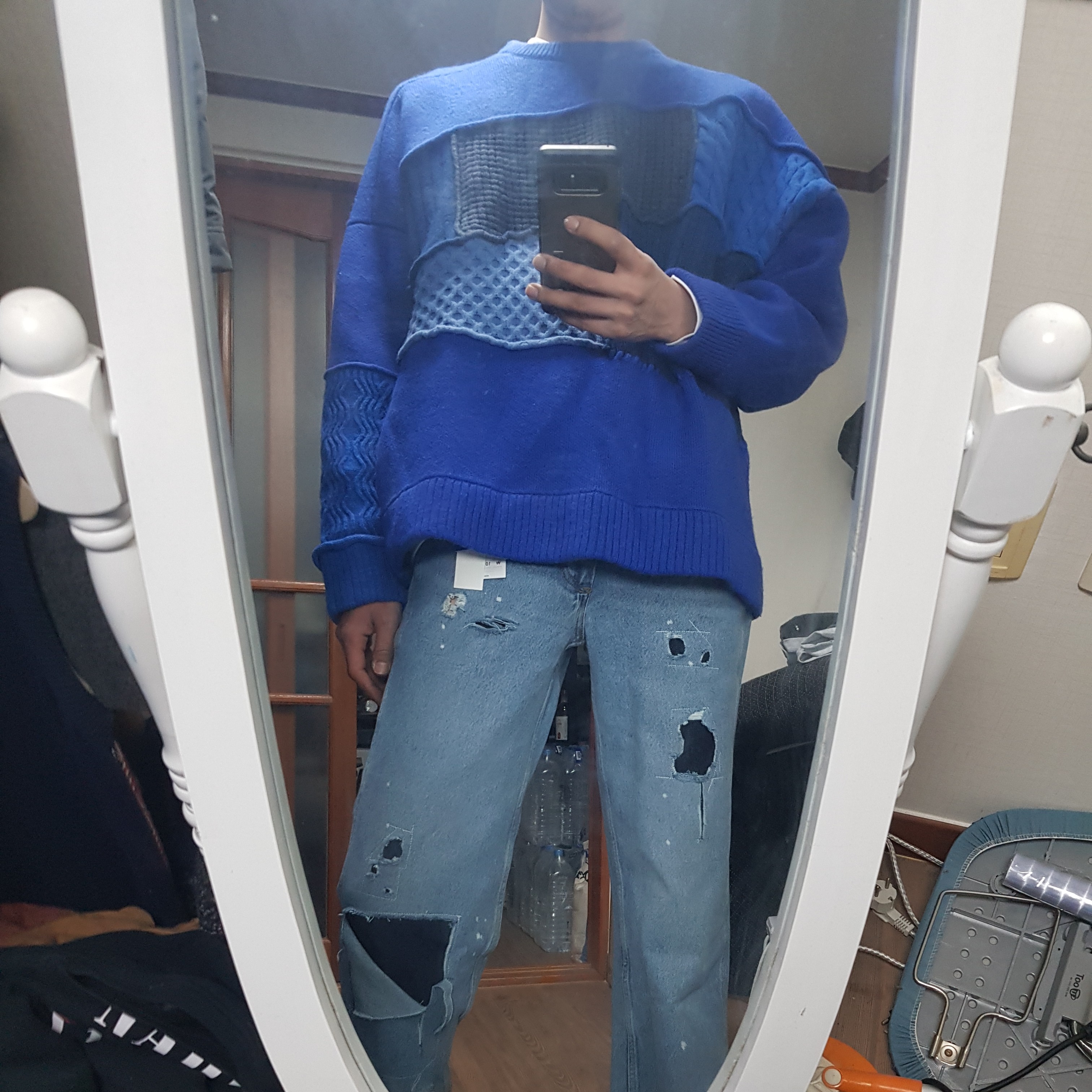 Zara x Ader Error Patchwork Jeans Blue 착용 스타일