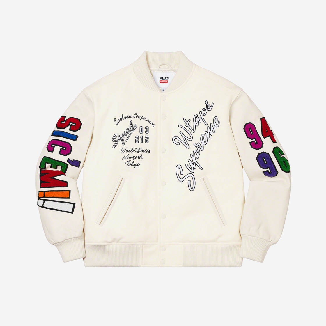 Supreme x WTAPS Varsity Jacket White - 21FW 상세 이미지 1