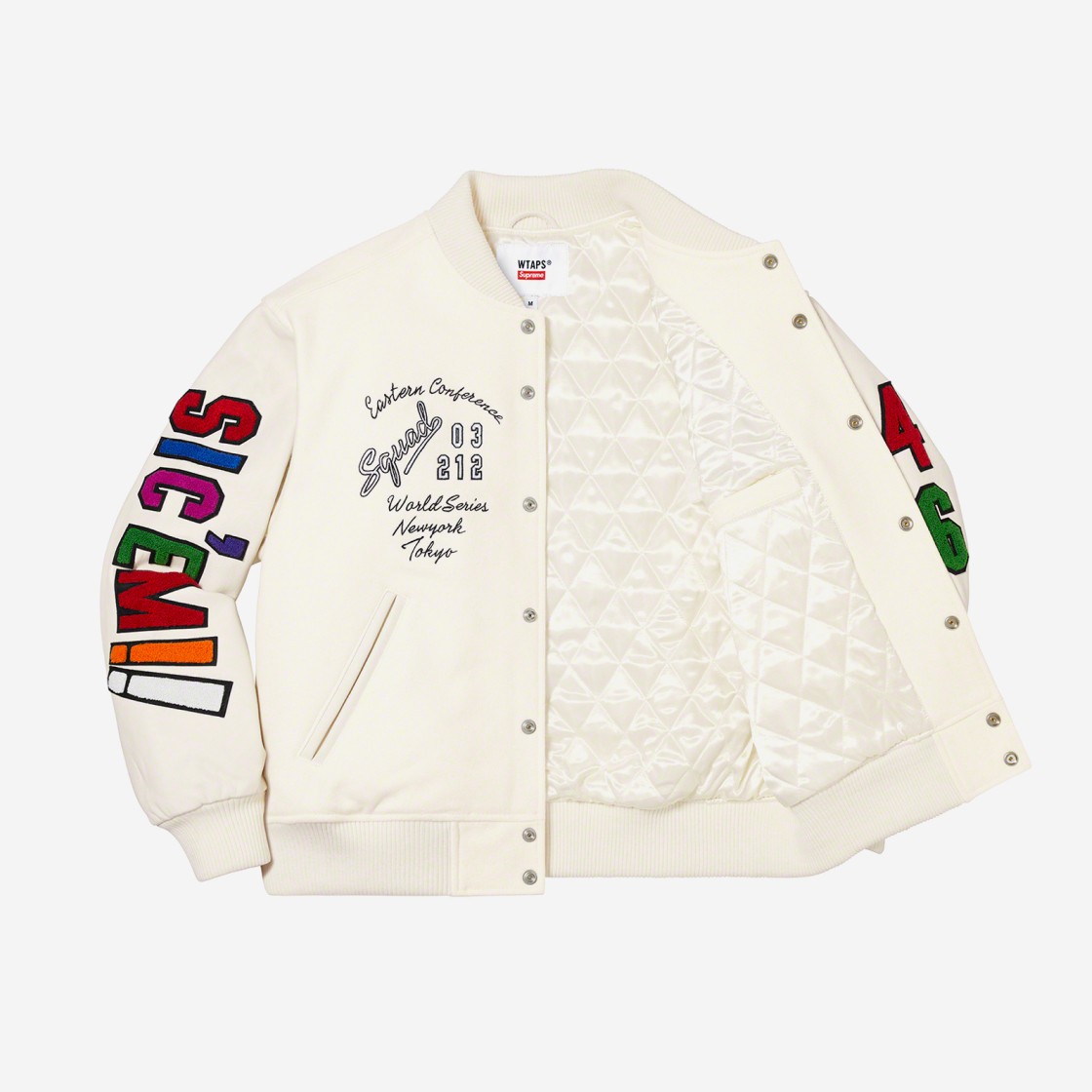 Supreme x WTAPS Varsity Jacket White - 21FW 상세 이미지 2