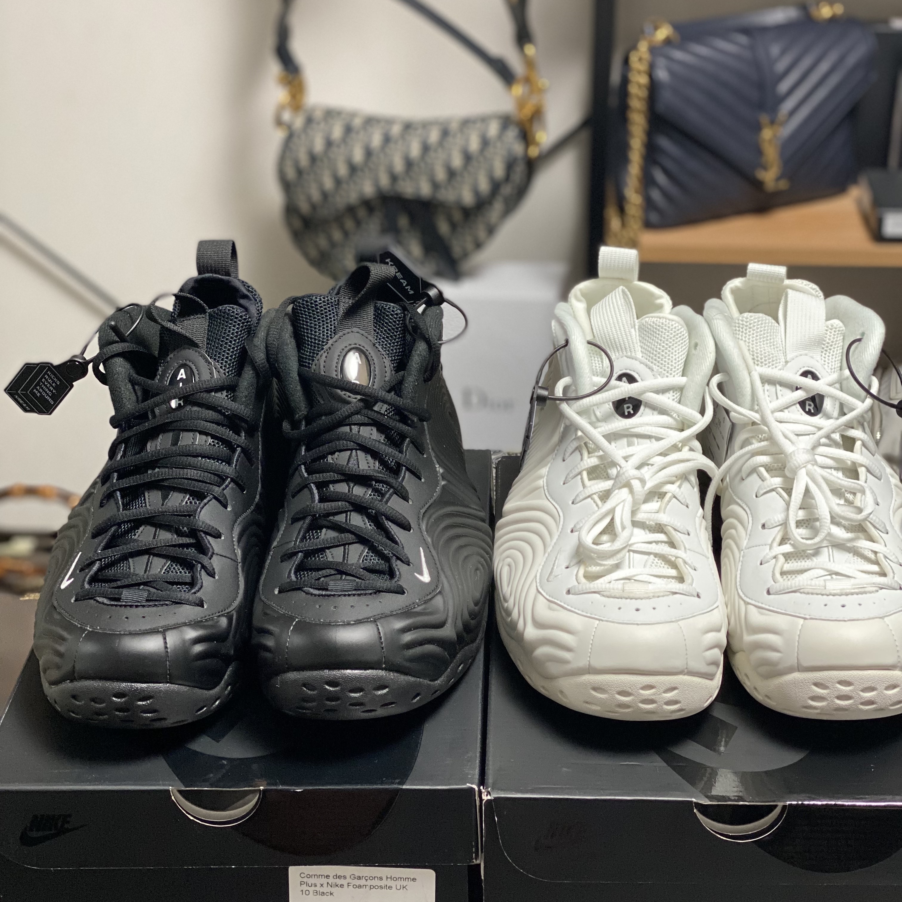 Nike x Comme des Garcons Homme Plus Air Foamposite One Black, Nike x Comme des Garcons Homme Plus Air Foamposite One White 착용 스타일 - 1