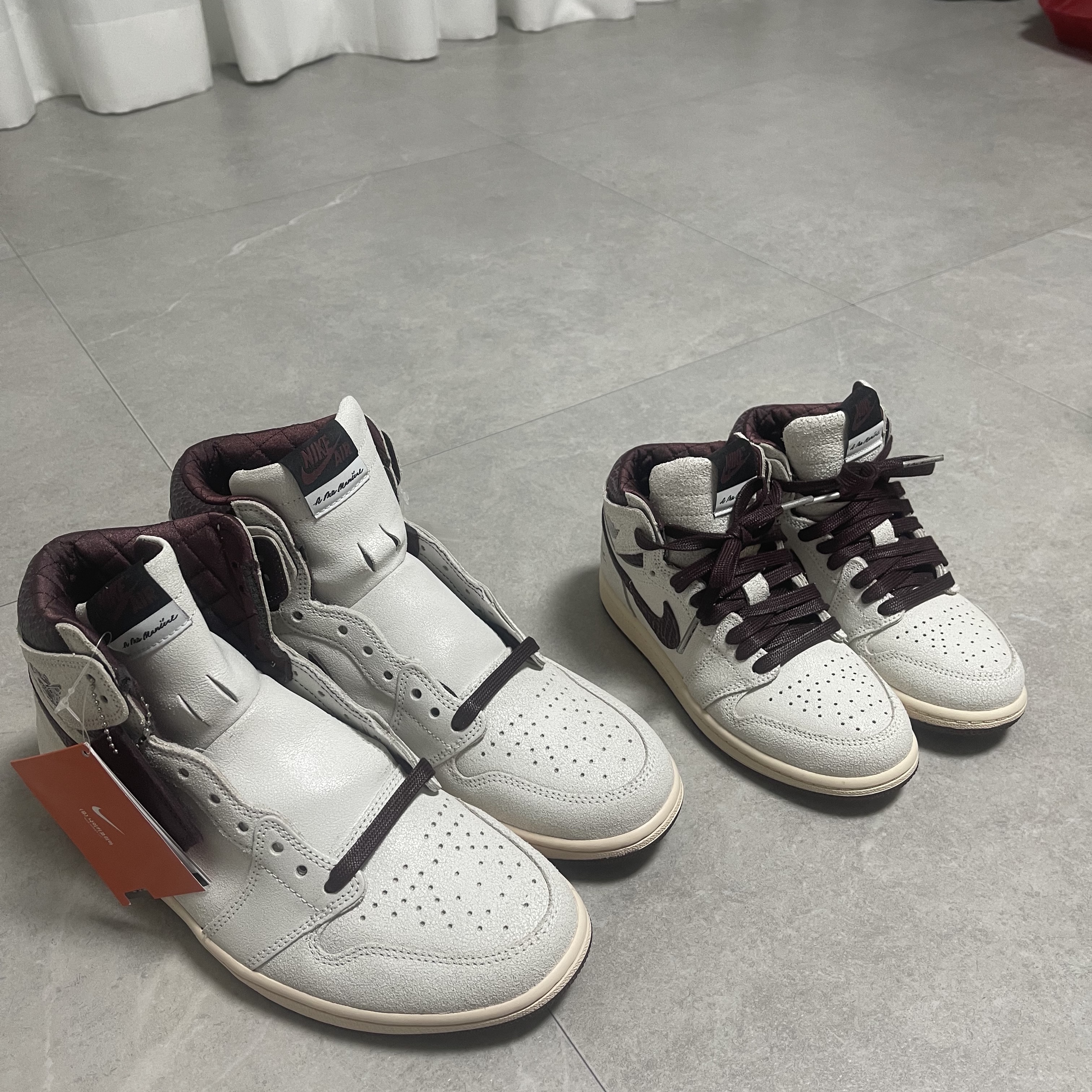 Jordan 1 x A Ma Maniere Retro High OG SP Sail and Burgundy, (PS) Jordan 1 x A Ma Maniere Retro High OG SP Burgundy and Sail 착용 스타일