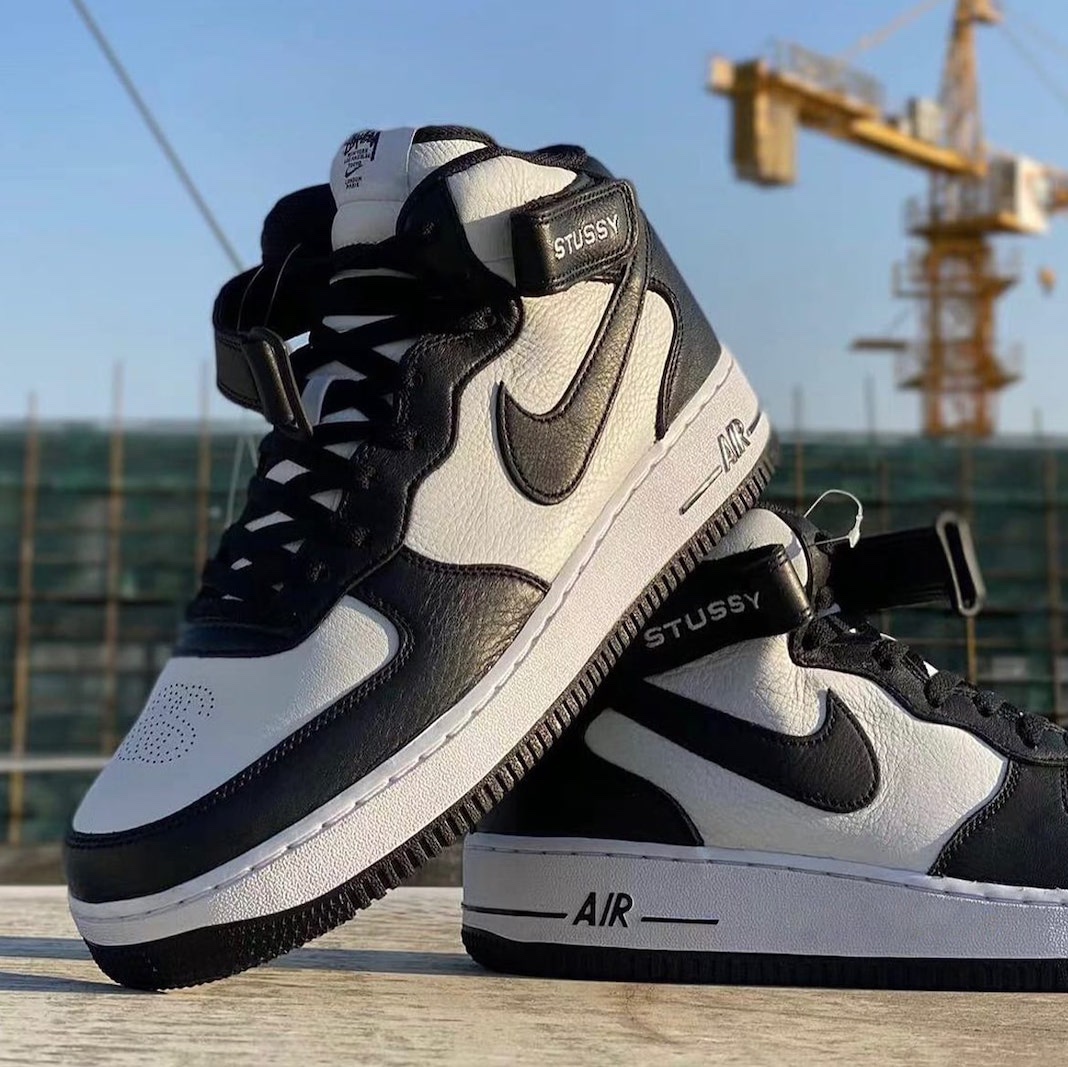 Nike x Stussy Air Force 1 '07 Mid SP Black and Light Bone, (PS) Nike x Stussy Air Force 1 '07 Mid SP Black and Light Bone 착용 스타일 - 2