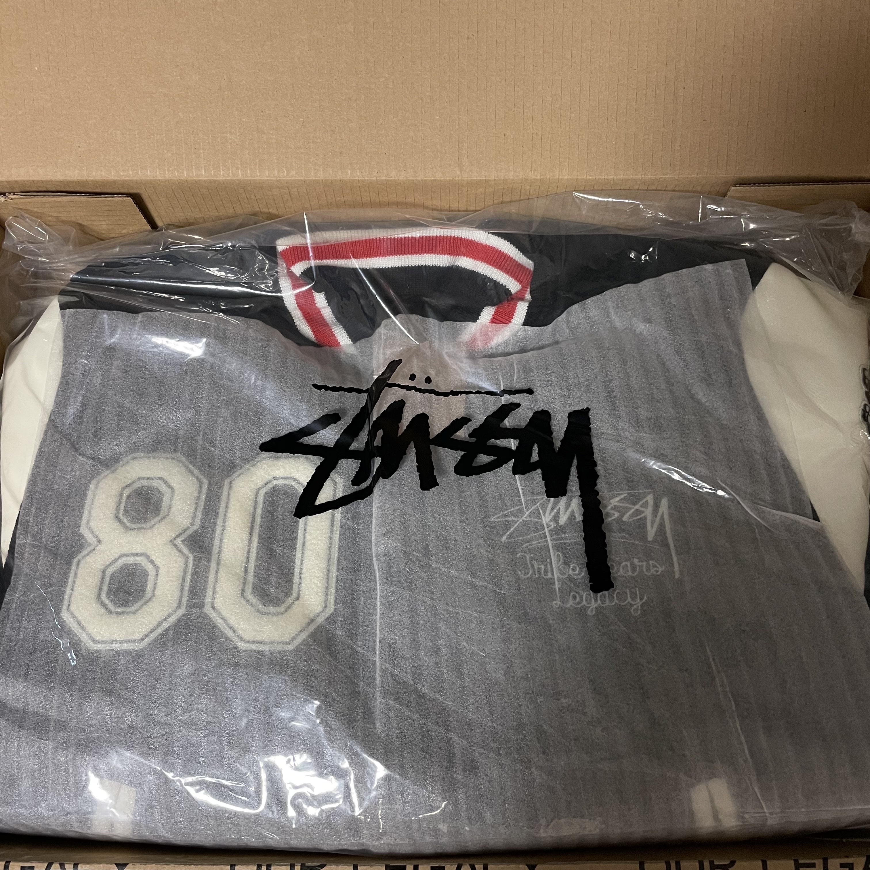 Stussy x Our Legacy x Denim Tears TTL Varsity Jacket Black 착용 스타일