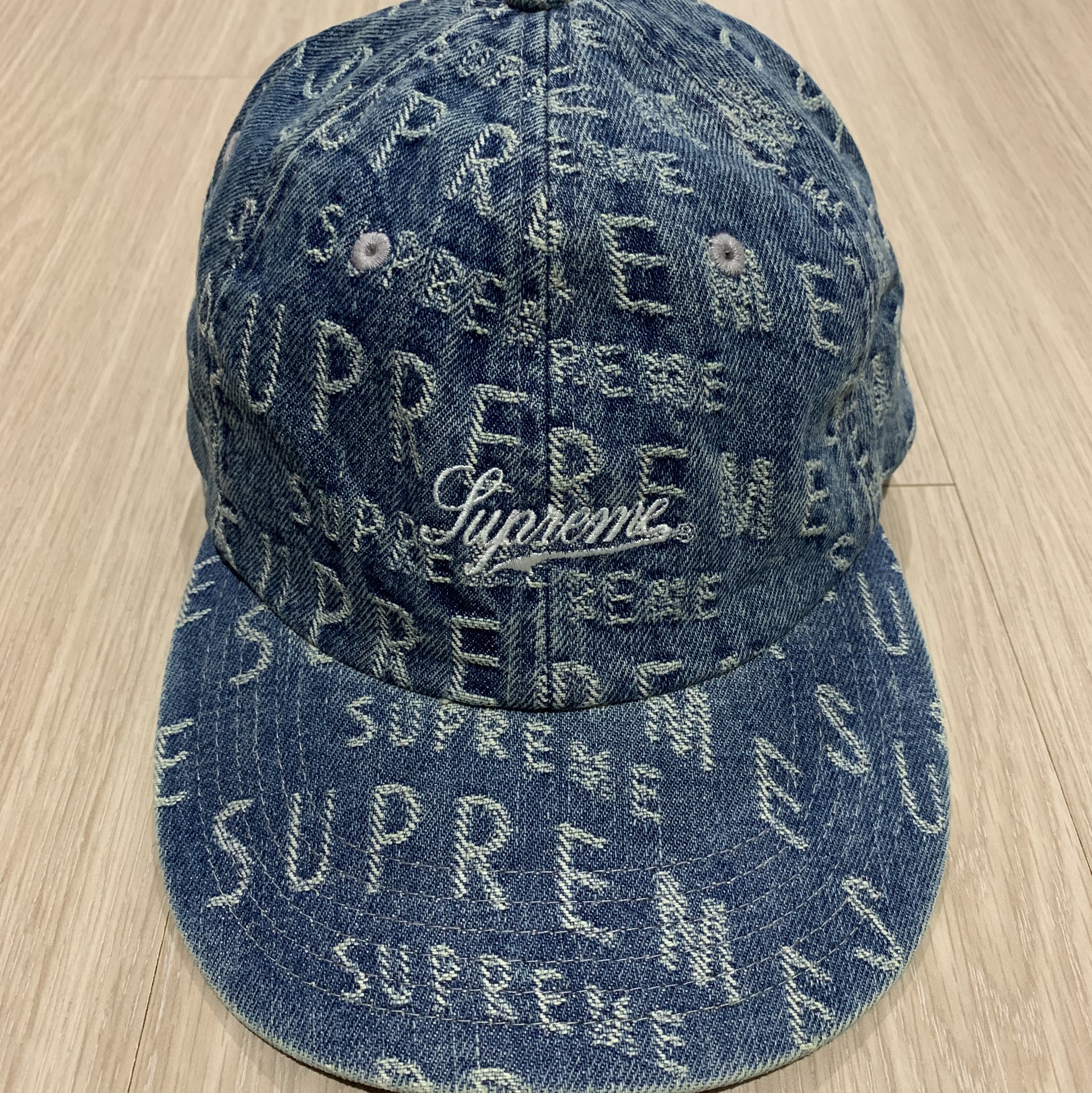 Supreme Warp Jacquard Logos Denim 6-Panel Blue - 21SS 착용 스타일 - 2