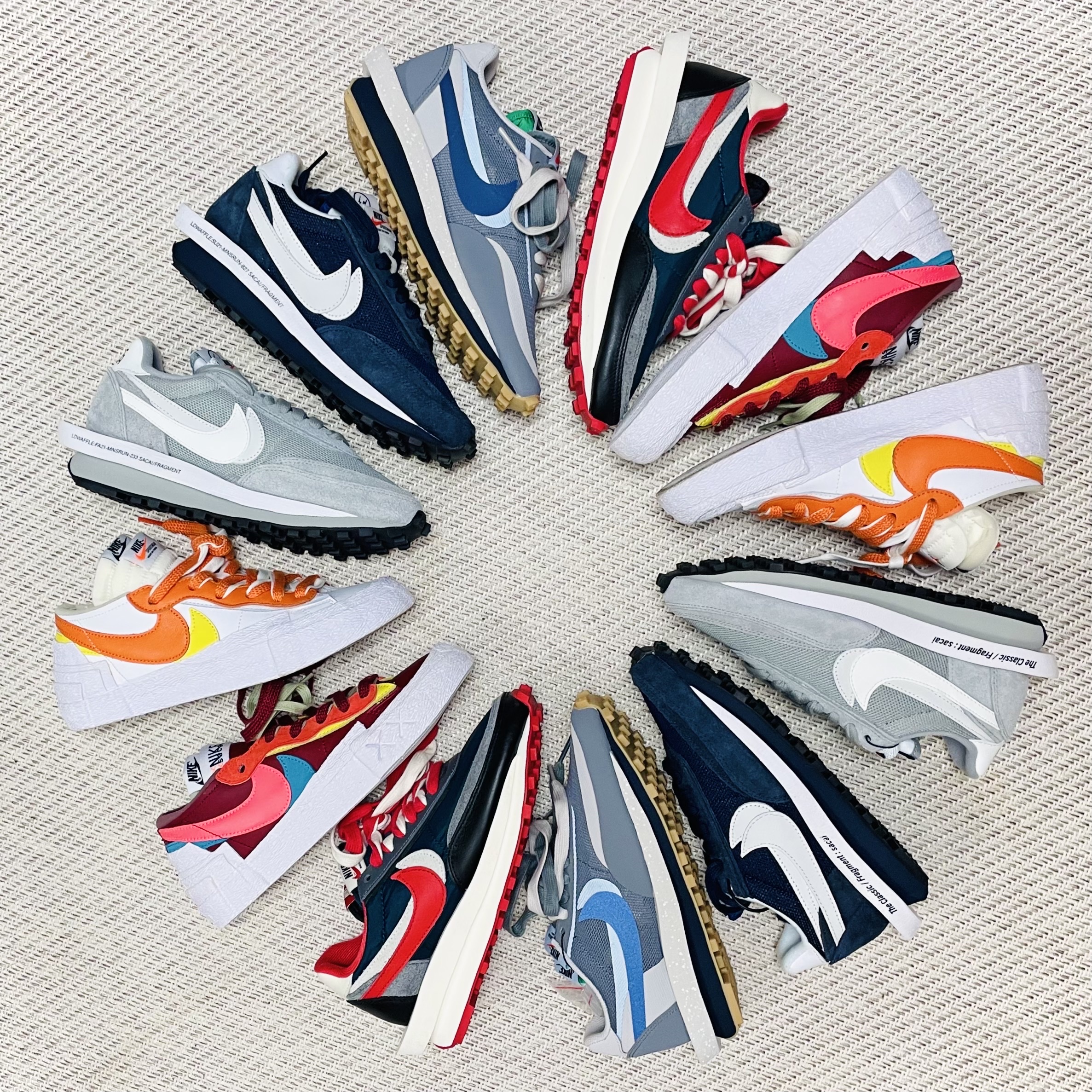 Nike x Sacai x Fragment LDWaffle Light Smoke Grey, Nike x Sacai x Fragment LDWaffle Blackened Blue 착용 스타일