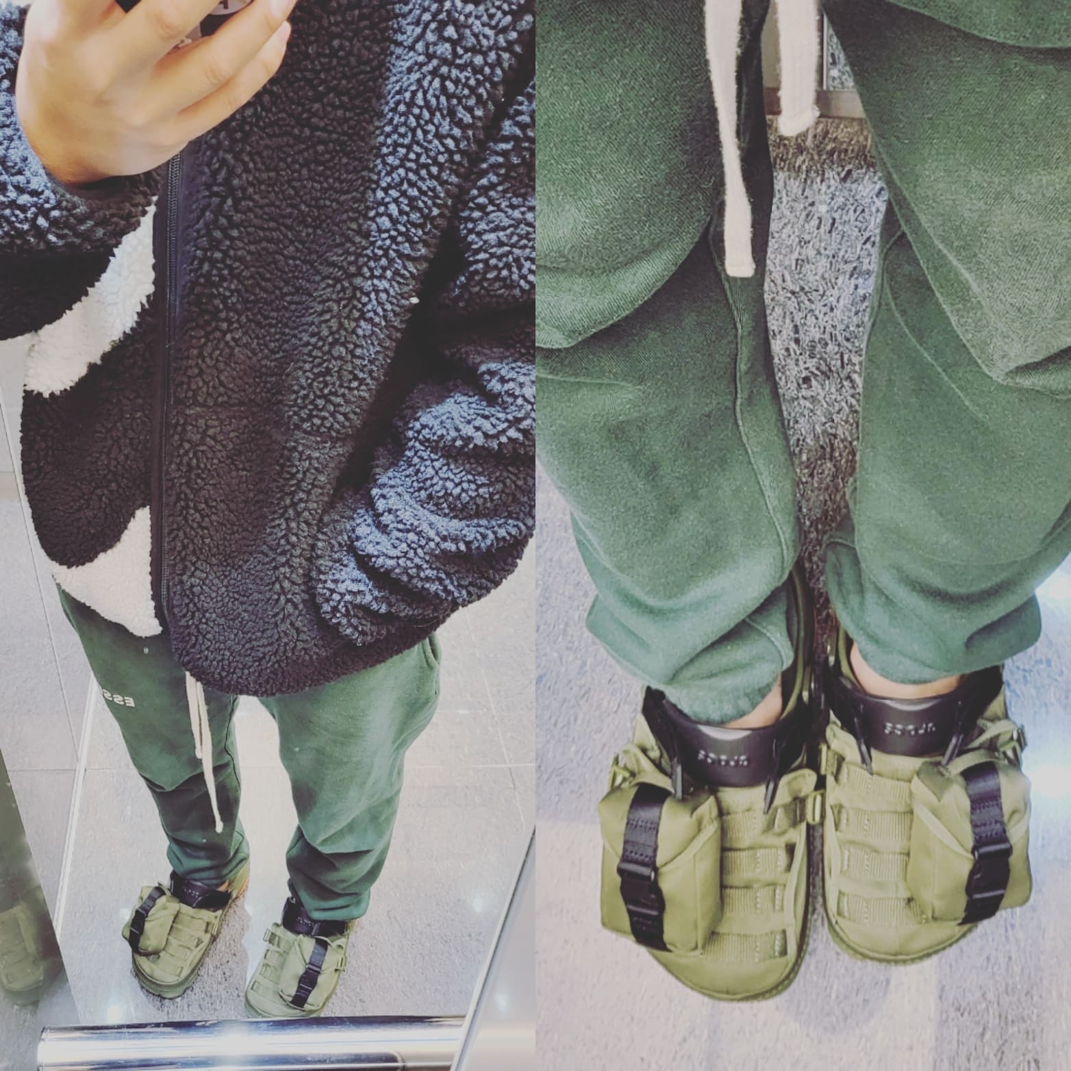Crocs x Beams Classic All Terrain MA-1 Jacket Clog Olive, Supreme x The North Face S Logo Hooded Fleece Jacket Black - 20FW 착용 스타일