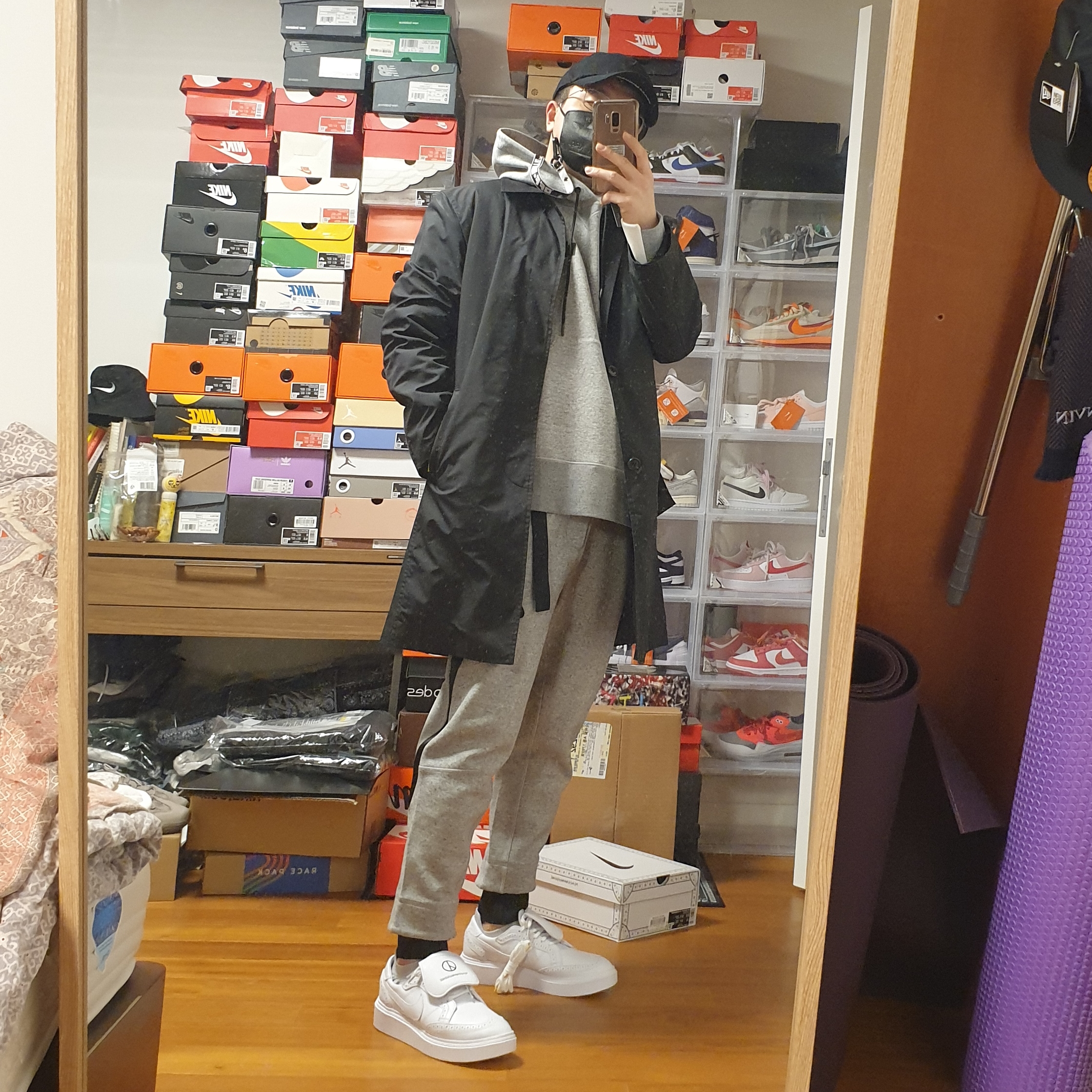 Nike x Peaceminusone Kwondo1 White, Nike x Sacai NRG Pullover Hoodie Dark Grey Heather - US/EU 착용 스타일 - 5