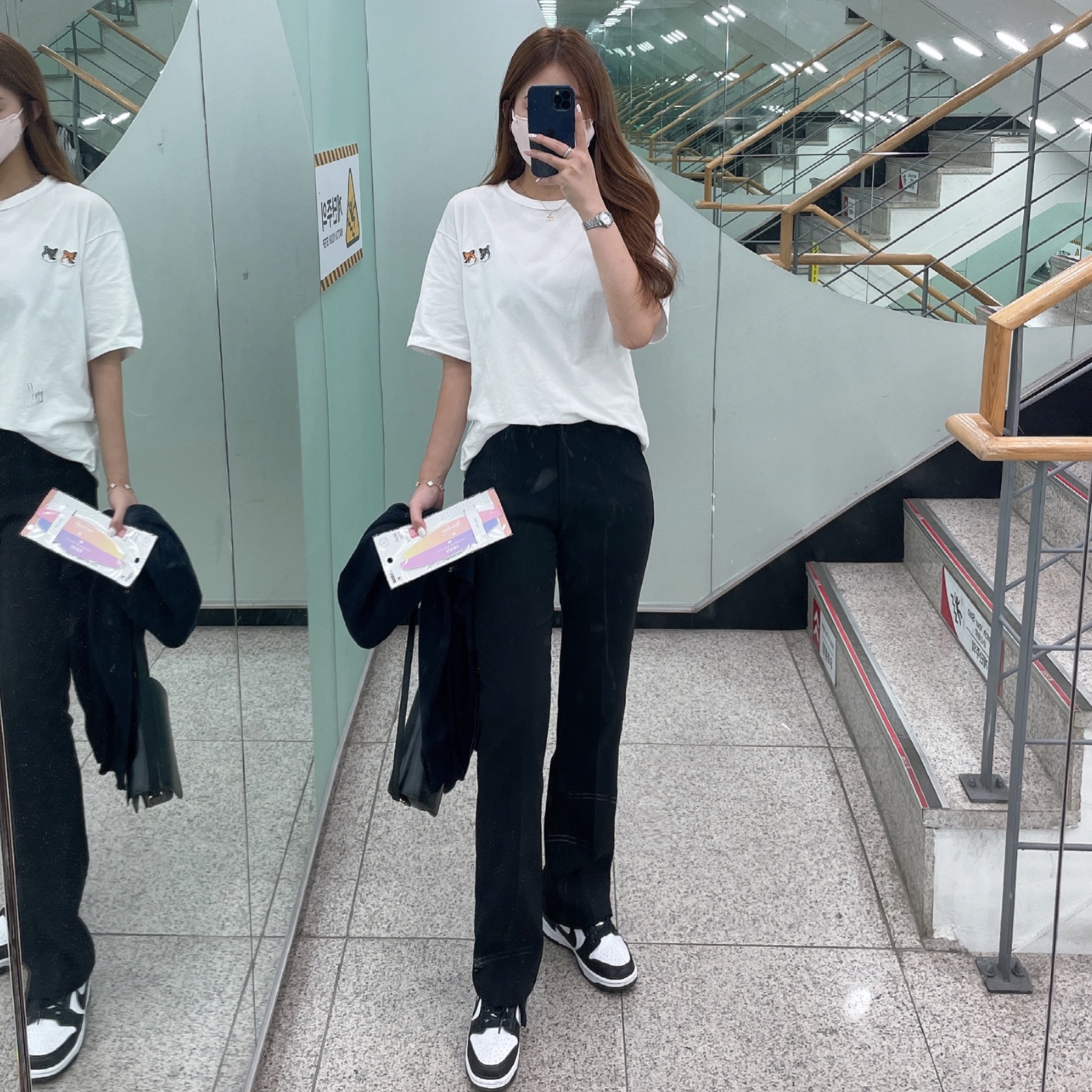 (W) Nike Dunk Low Black, Nike Dunk Low Retro Black 착용 스타일 - 3
