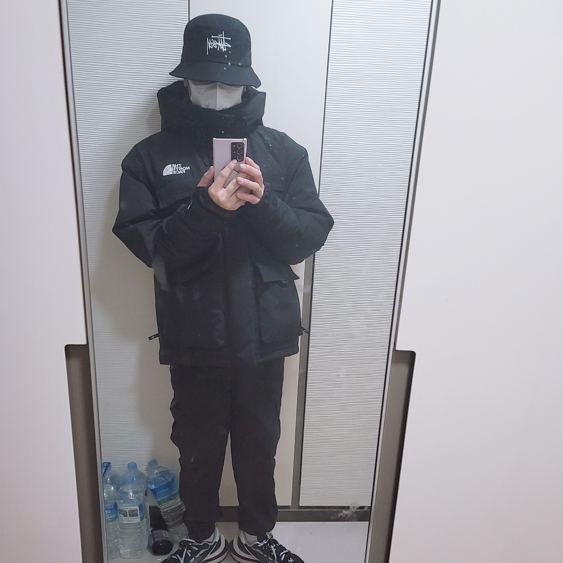 Nike x Sacai VaporWaffle Black White, Nike x Stussy Bucket Hat Black 착용 스타일 - 2