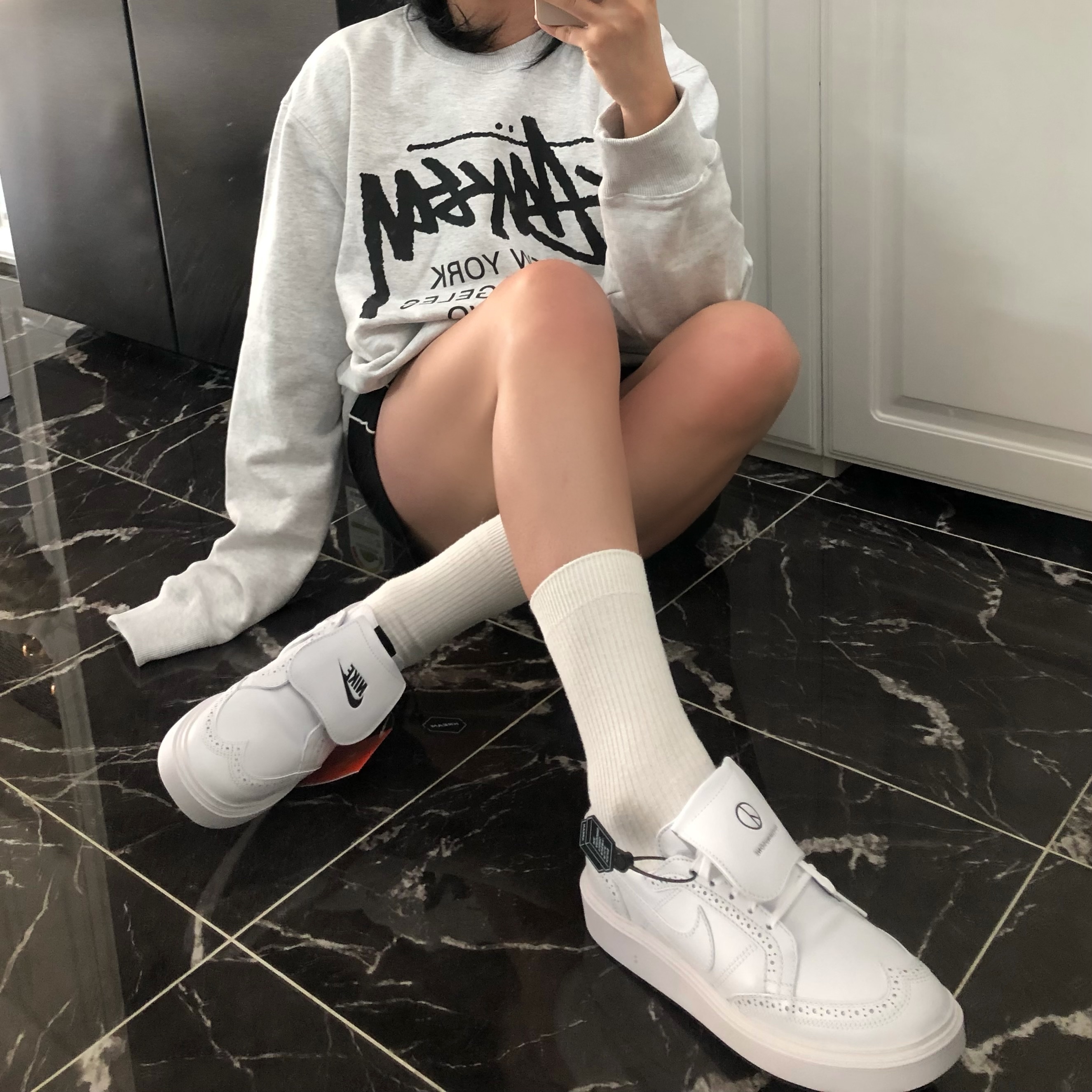 Nike x Peaceminusone Kwondo1 White 착용 스타일 - 3