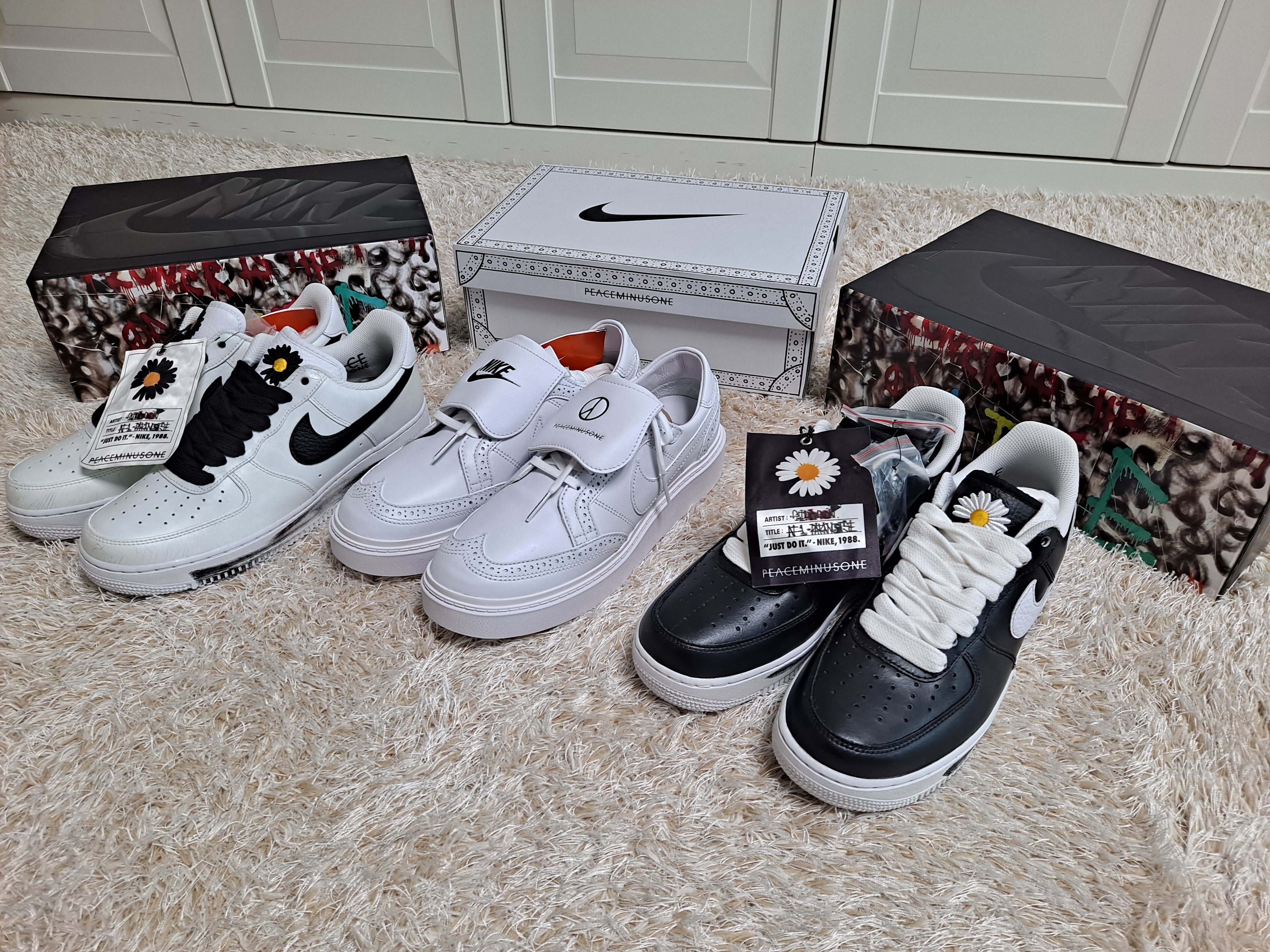 Nike x Peaceminusone Kwondo1 White, Nike x Peaceminusone Air Force 1 Low Para-Noise 착용 스타일