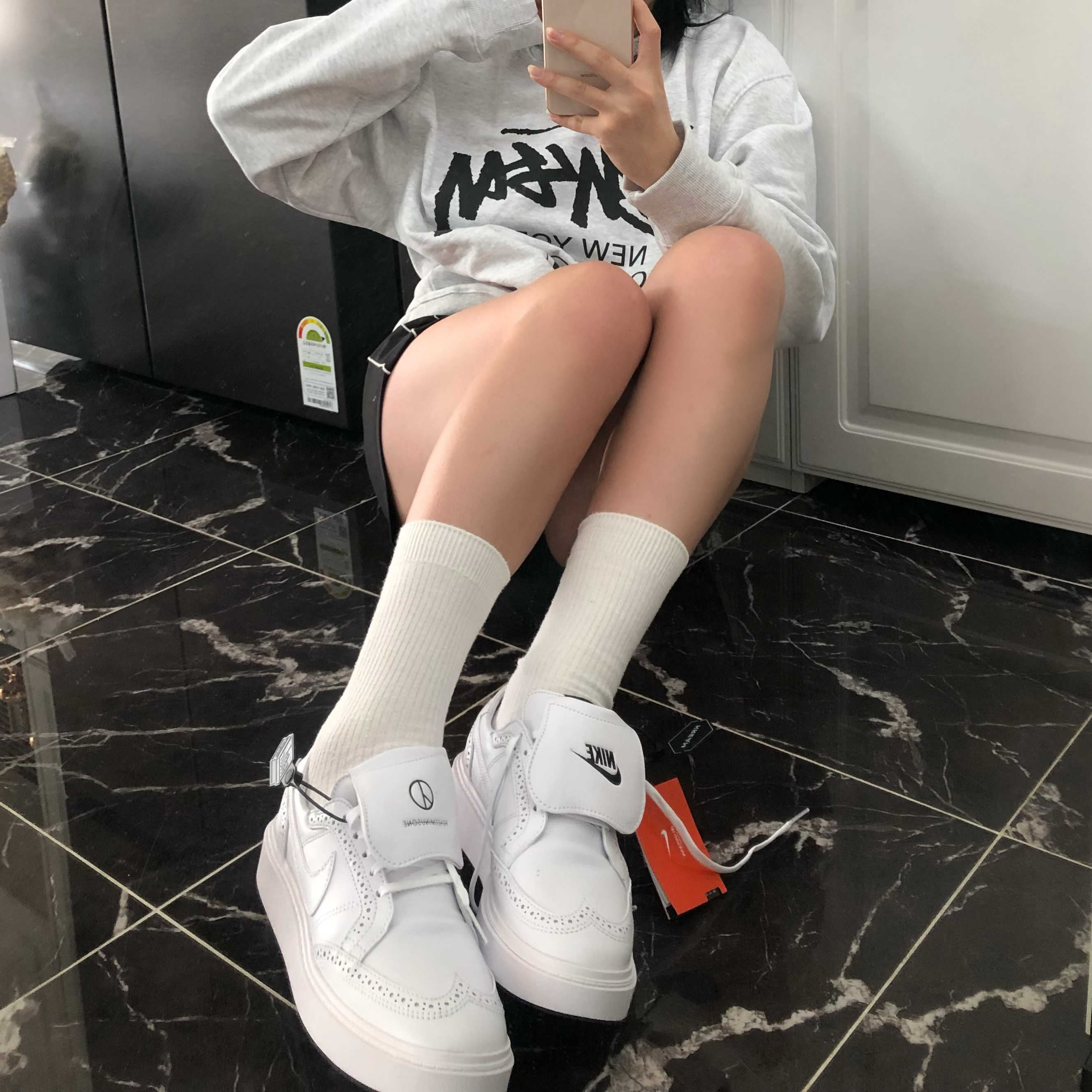 Nike x Peaceminusone Kwondo1 White 착용 스타일 - 4