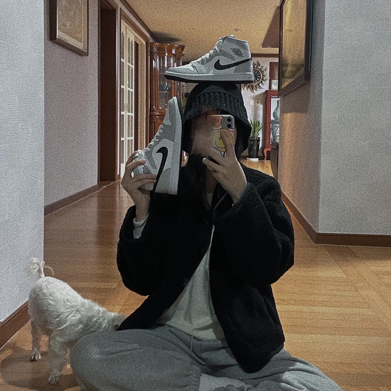 (W) Jordan 1 Mid Grey Fog 착용 스타일 - 2