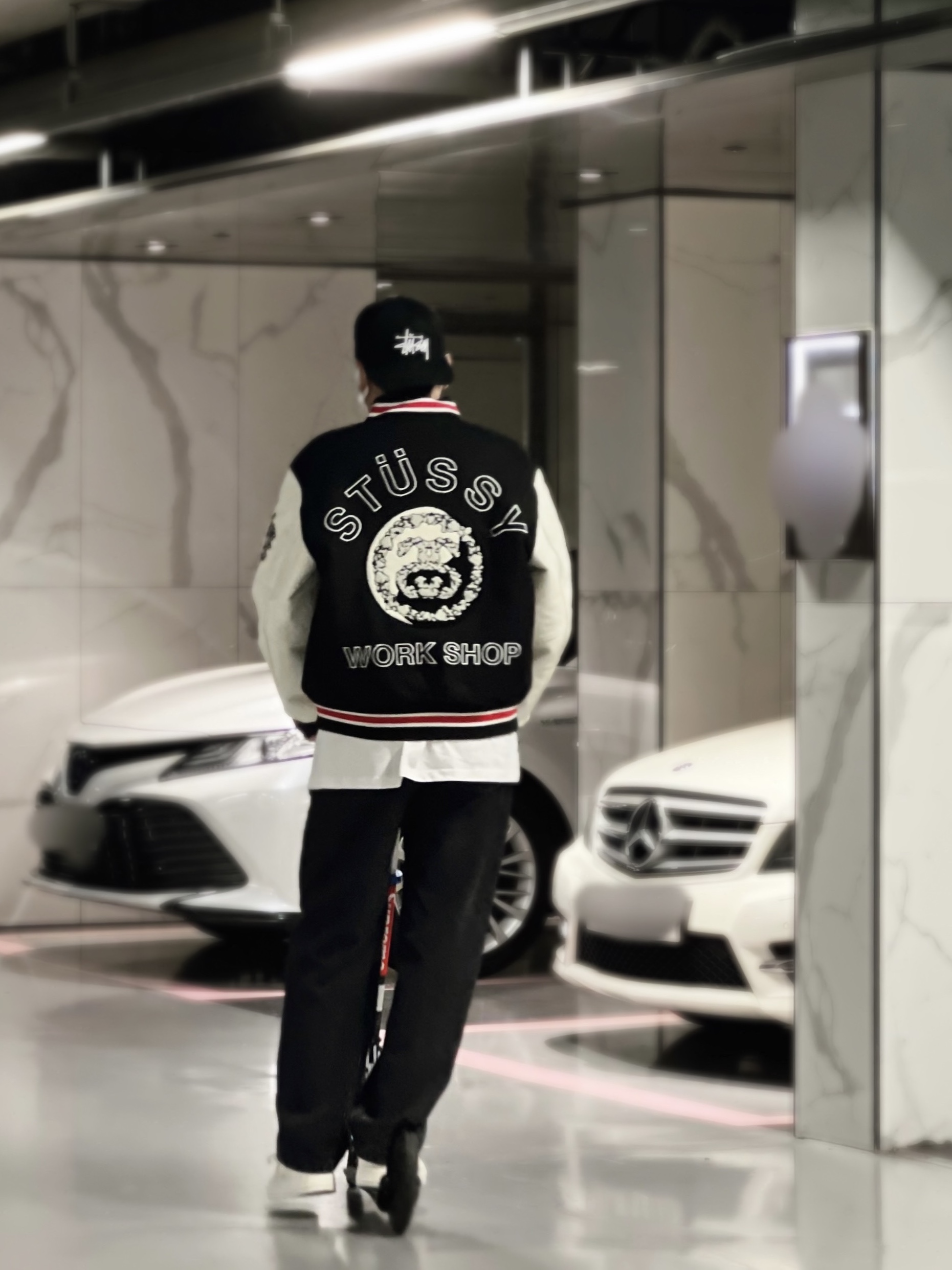 Nike x Comme des Garcons Homme Plus Air Force Mid White, Stussy x Our Legacy x Denim Tears TTL Varsity Jacket Black 착용 스타일 - 1