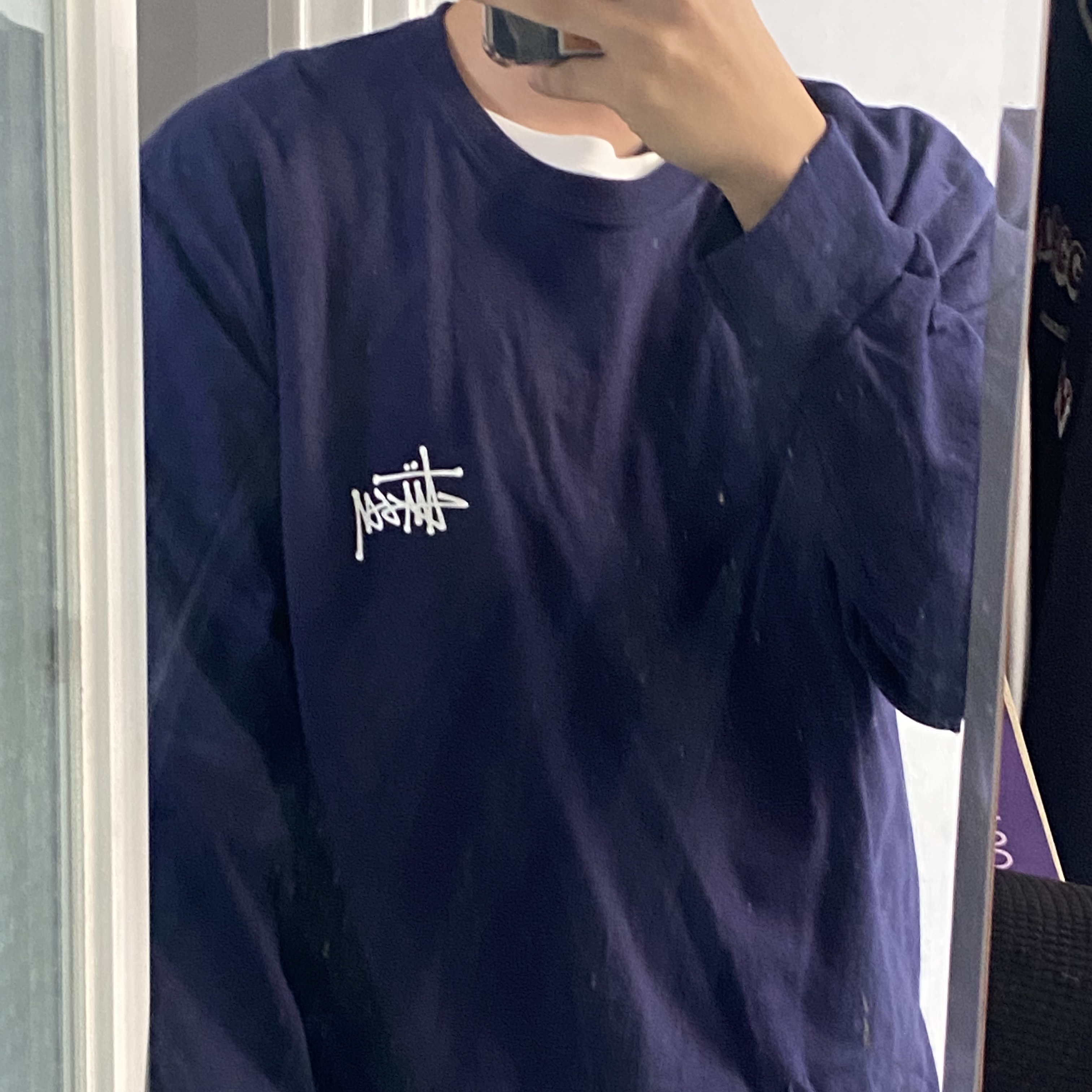 Stussy Basic Stussy Crew Navy 2021 착용 스타일
