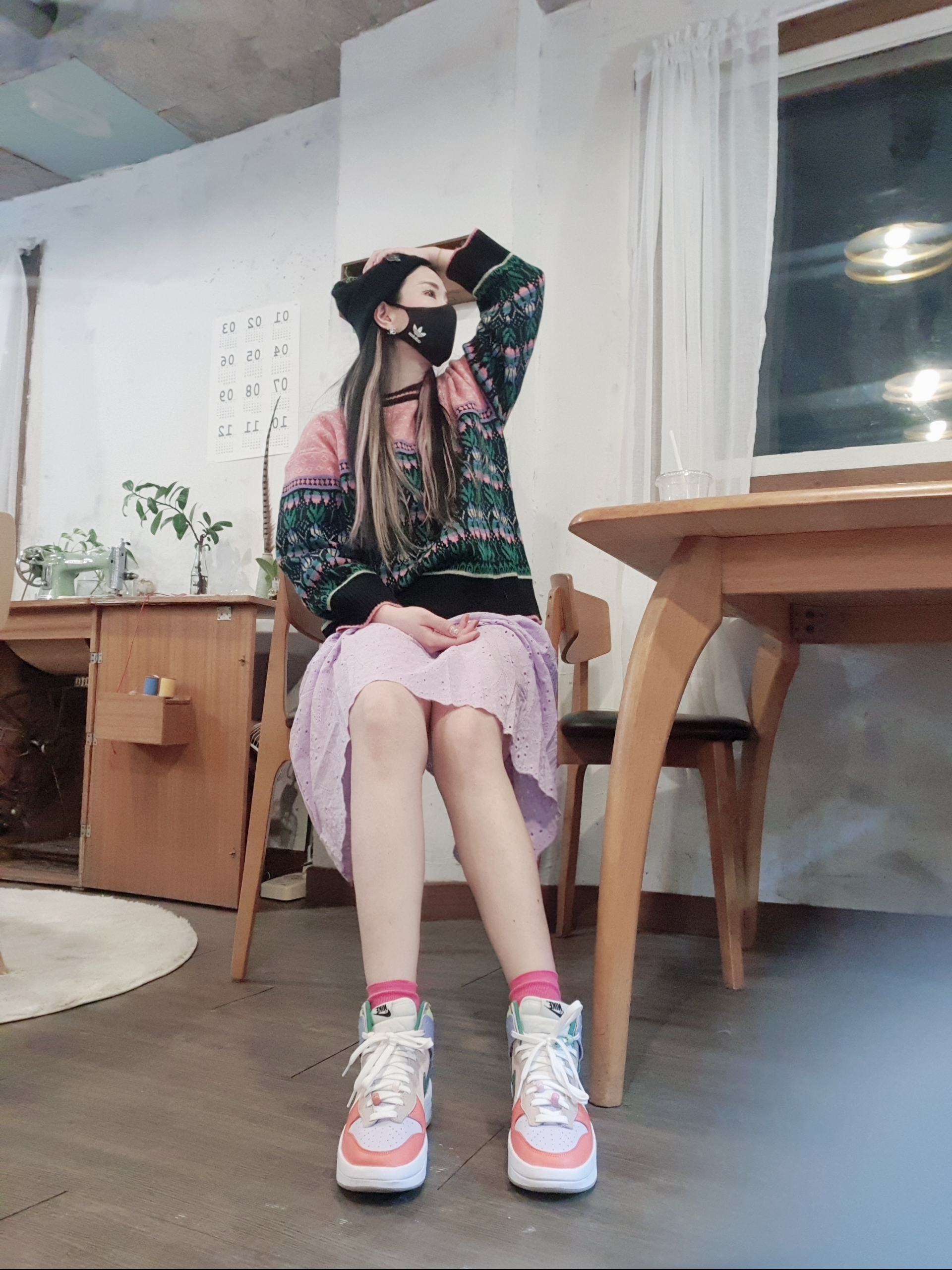 (W) Nike Dunk High Up Pastels 착용 스타일 - 2