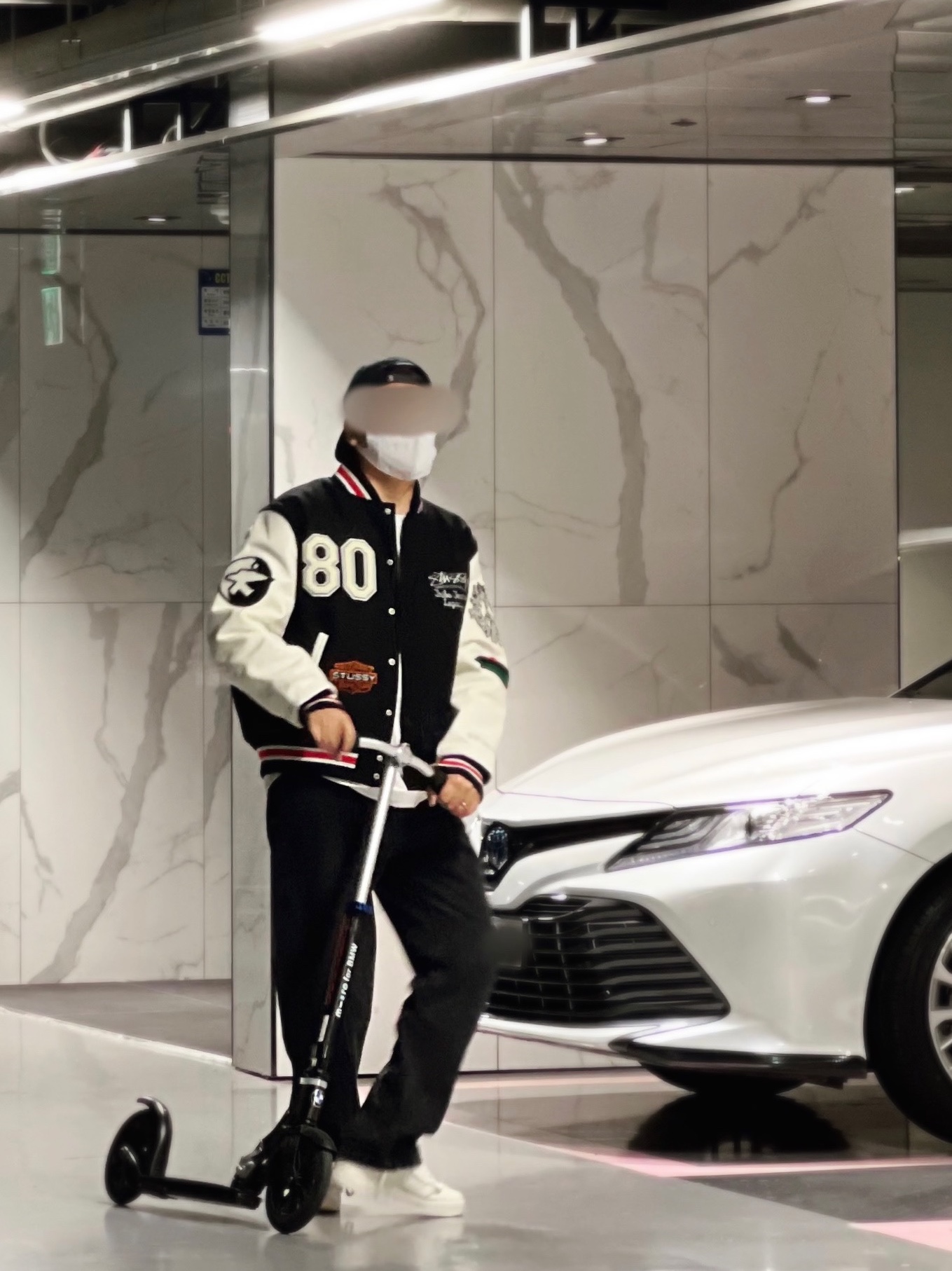 Nike x Comme des Garcons Homme Plus Air Force Mid White, Stussy x Our Legacy x Denim Tears TTL Varsity Jacket Black 착용 스타일 - 3