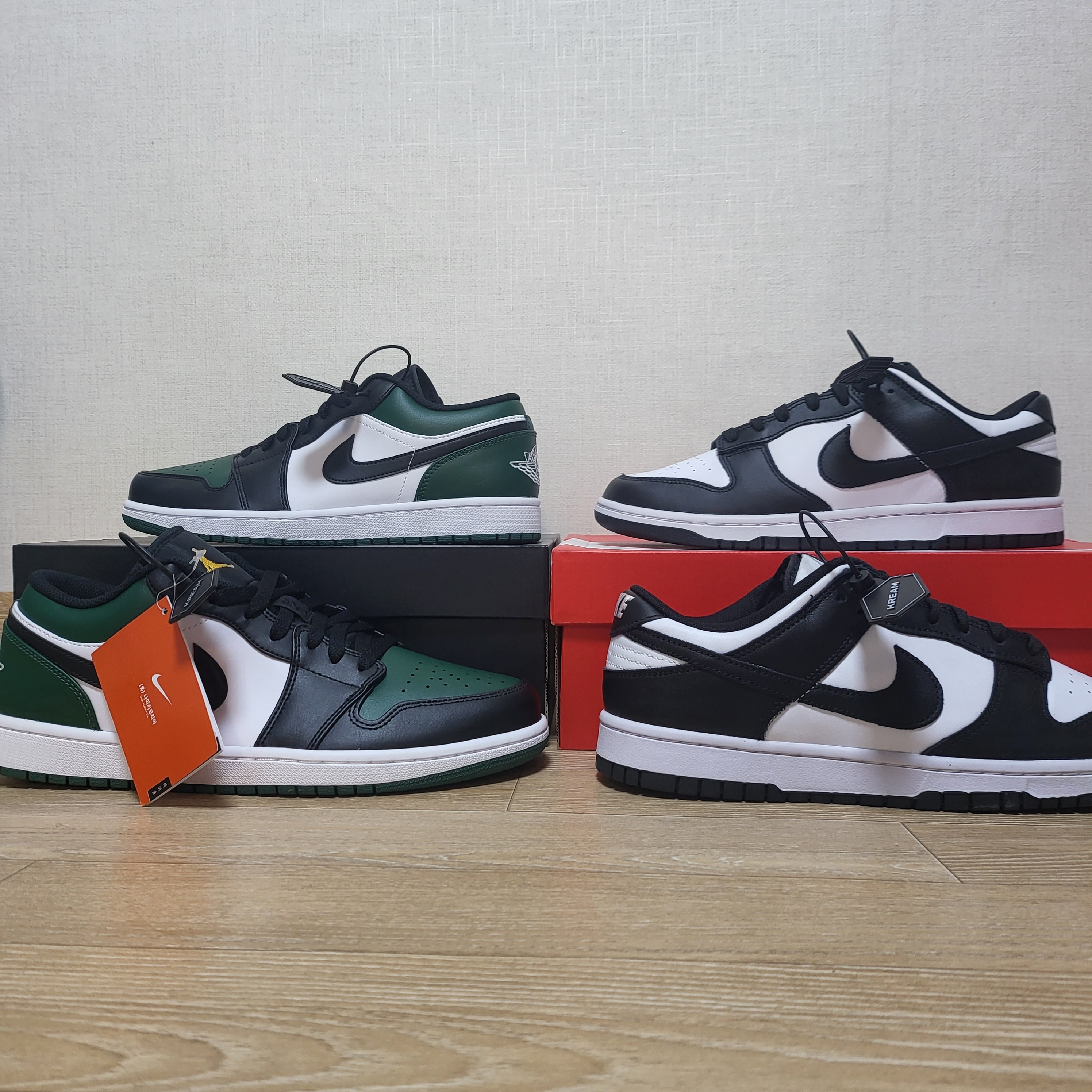 Jordan 1 Low Green Toe, Nike Dunk Low Retro Black 착용 스타일