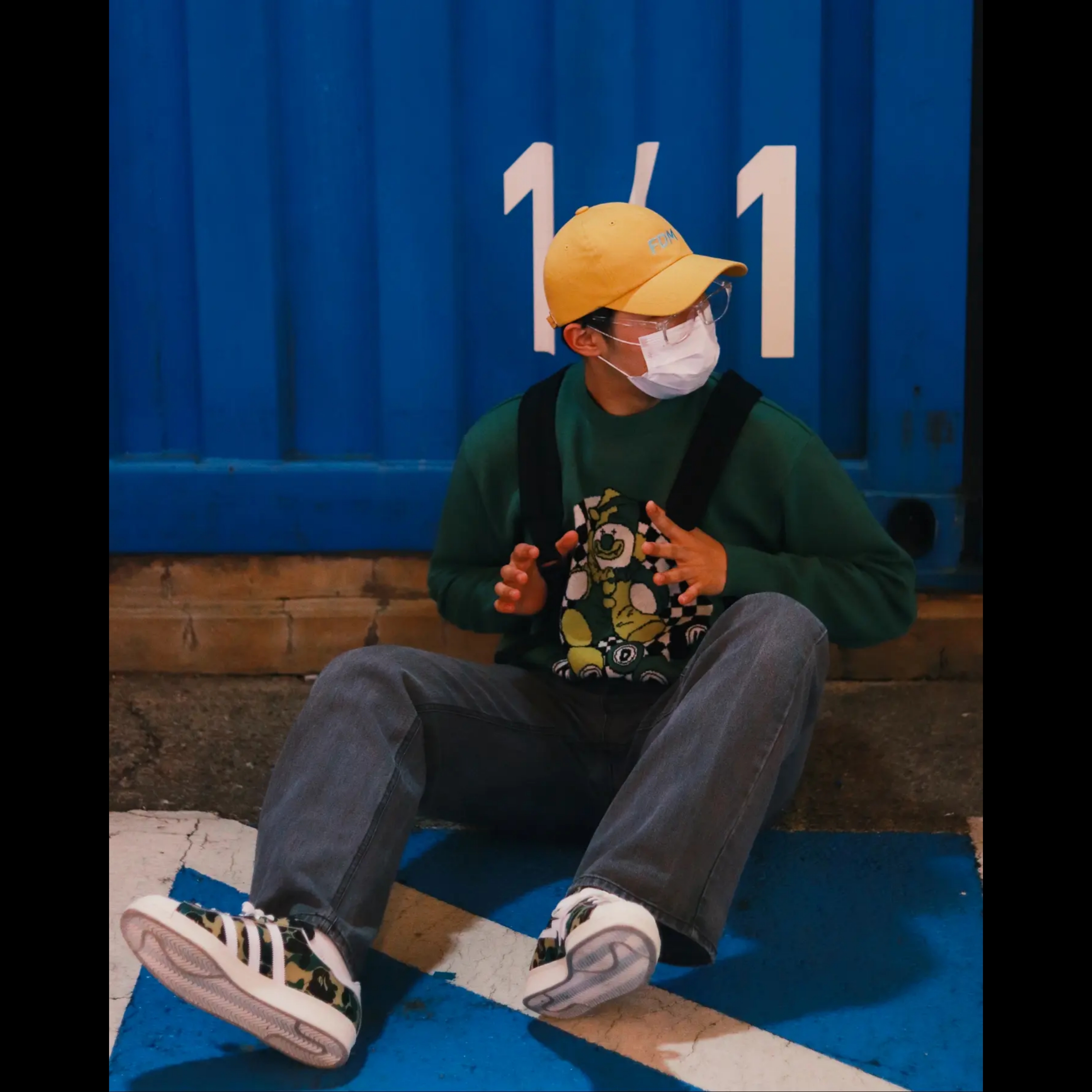 Adidas x BAPE Superstar 80s Green Camo 착용 스타일