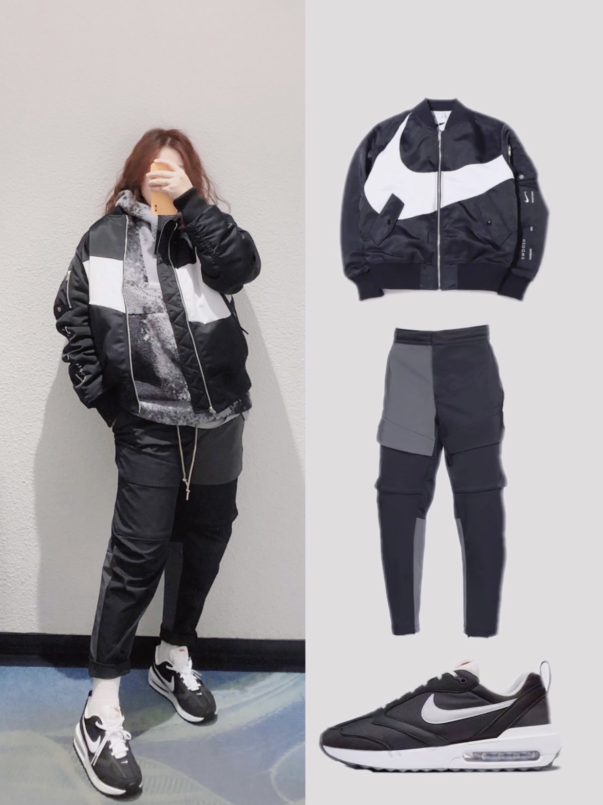 Nike NSW Swoosh Therma-Fit Bomber Black - Asia 착용 스타일