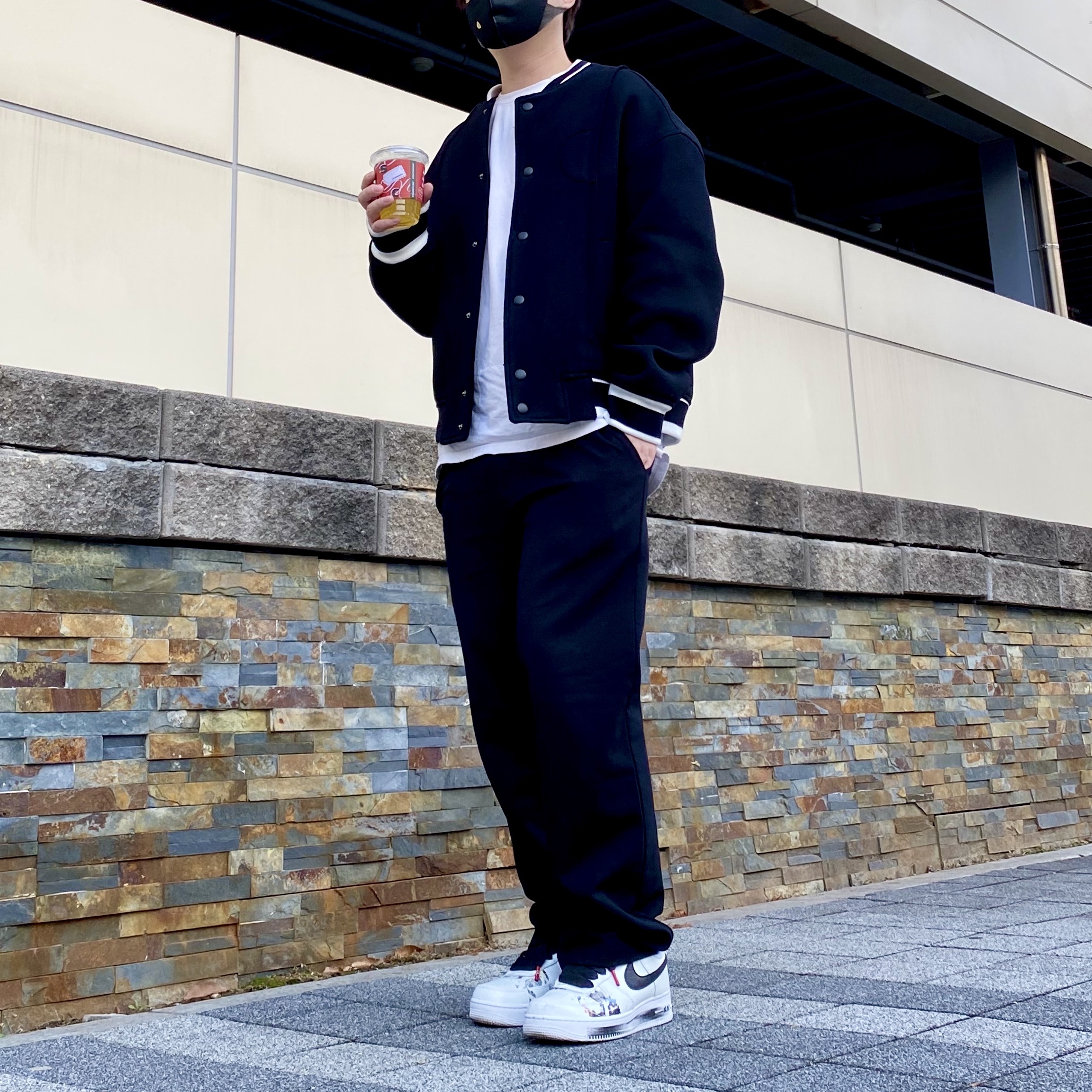 Nike x Peaceminusone Air Force 1 Low Para-Noise 2.0, Zara x Ader Error Wool Blend Bomber Black 착용 스타일