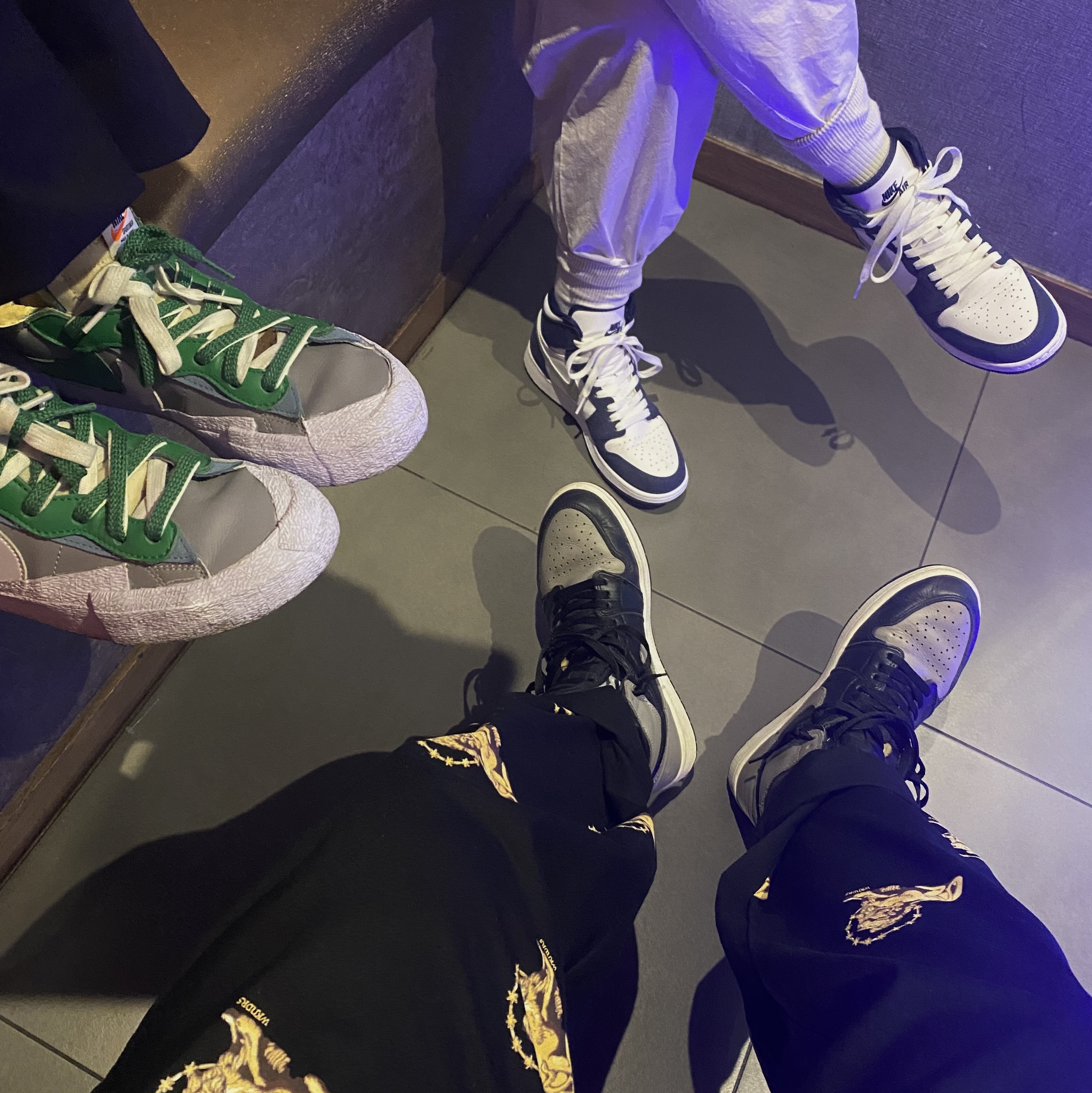 Nike x Sacai Blazer Low Classic Green, Jordan 1 Retro High OG CO.JP Midnight Navy 착용 스타일
