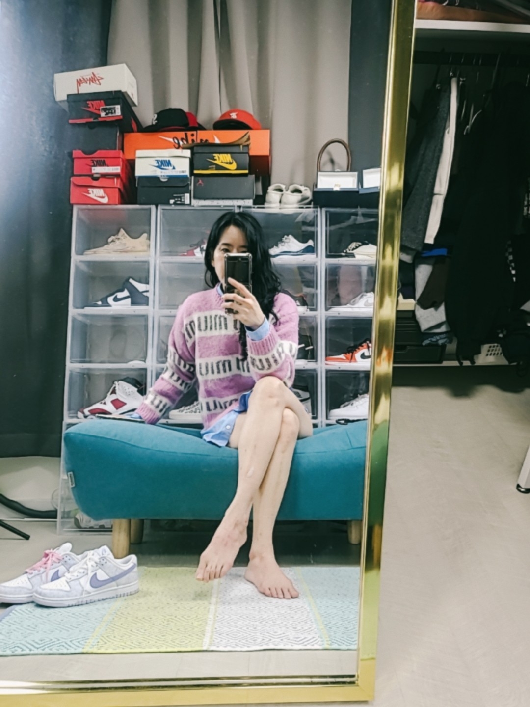 (W) Nike Dunk Low Purple Pulse 착용 스타일 - 2