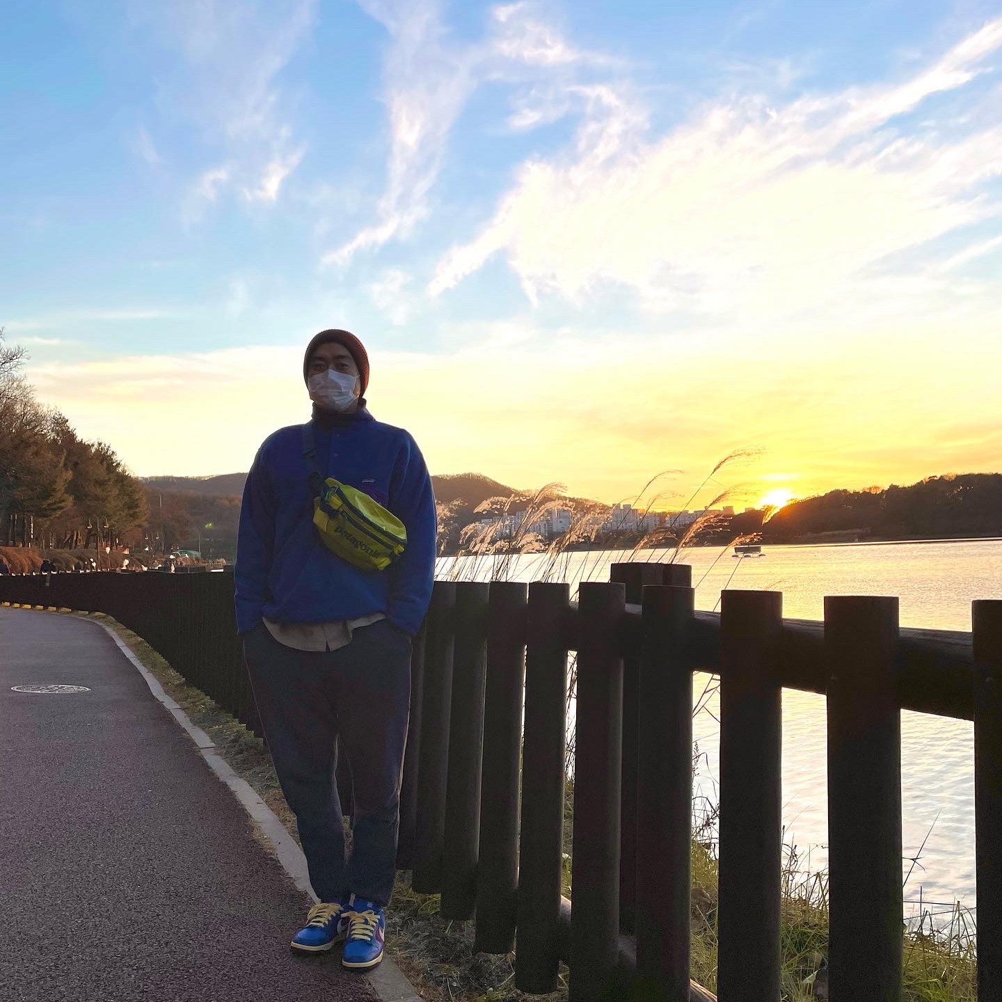 Patagonia Synchilla Snap-T Pullover Superior Blue 착용 스타일