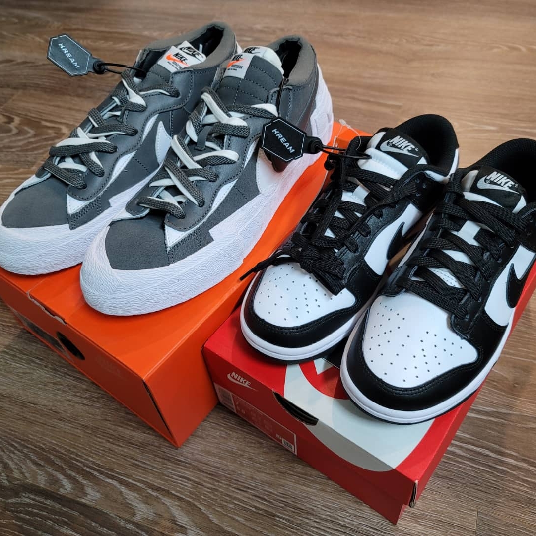 (W) Nike Dunk Low Black, Nike x Sacai Blazer Low Iron Grey 착용 스타일 - 1