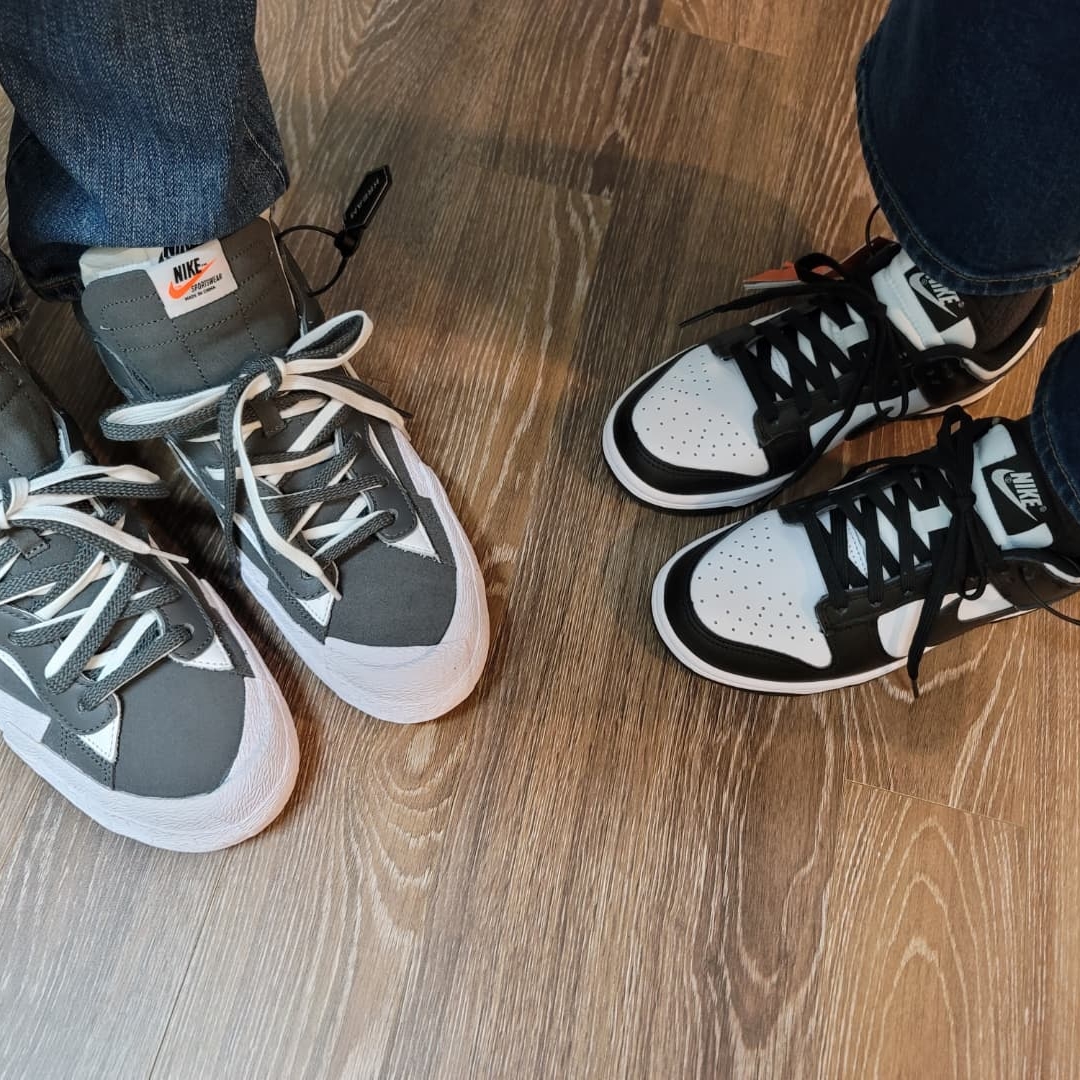 (W) Nike Dunk Low Black, Nike x Sacai Blazer Low Iron Grey 착용 스타일 - 2
