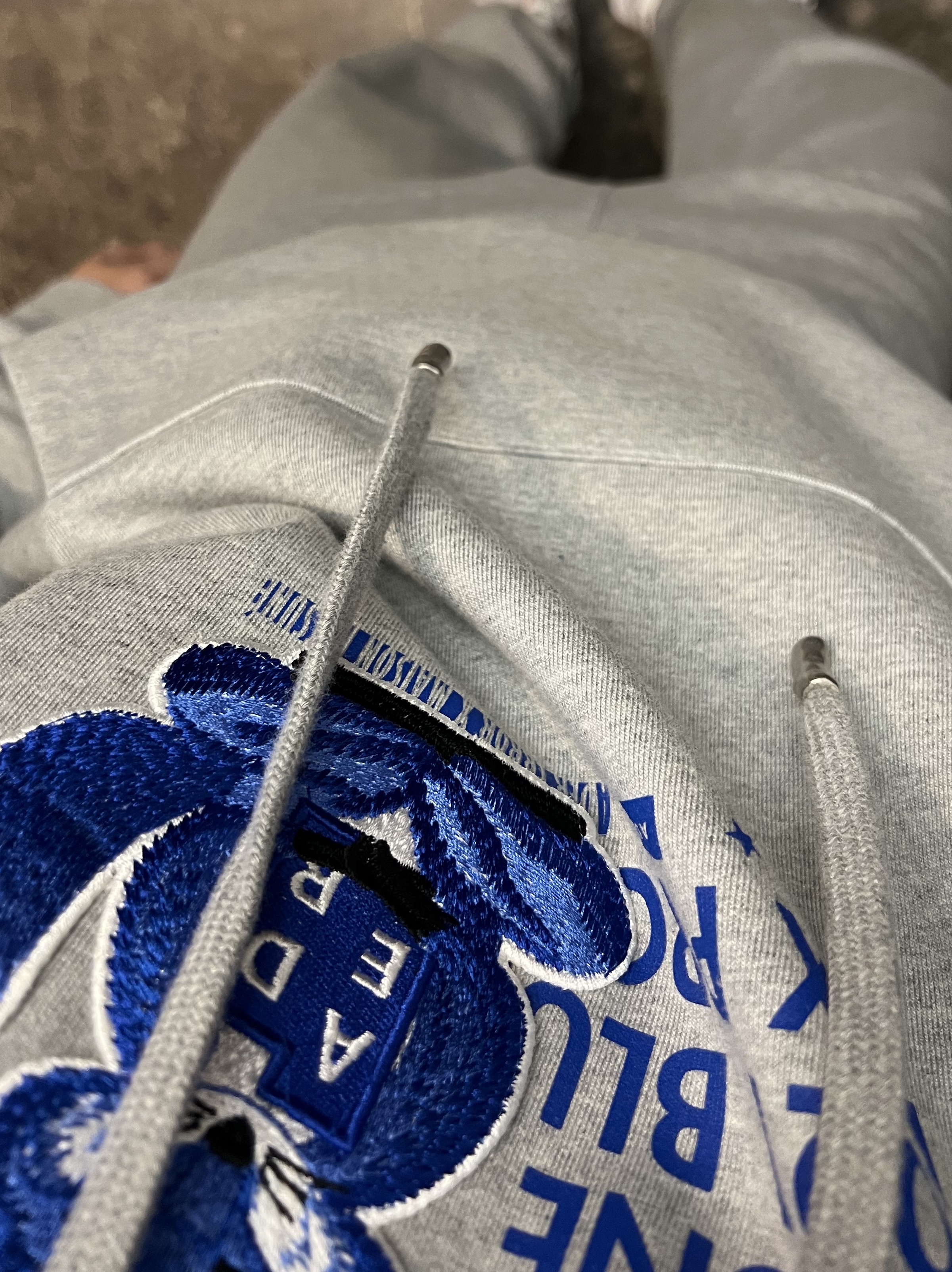 Maison Kitsune x Ader Error Meditation Fox Hoodie Grey, Nike NRG Solo Swoosh Fleece Pants Dark Grey Heather - US/EU 착용 스타일 - 2