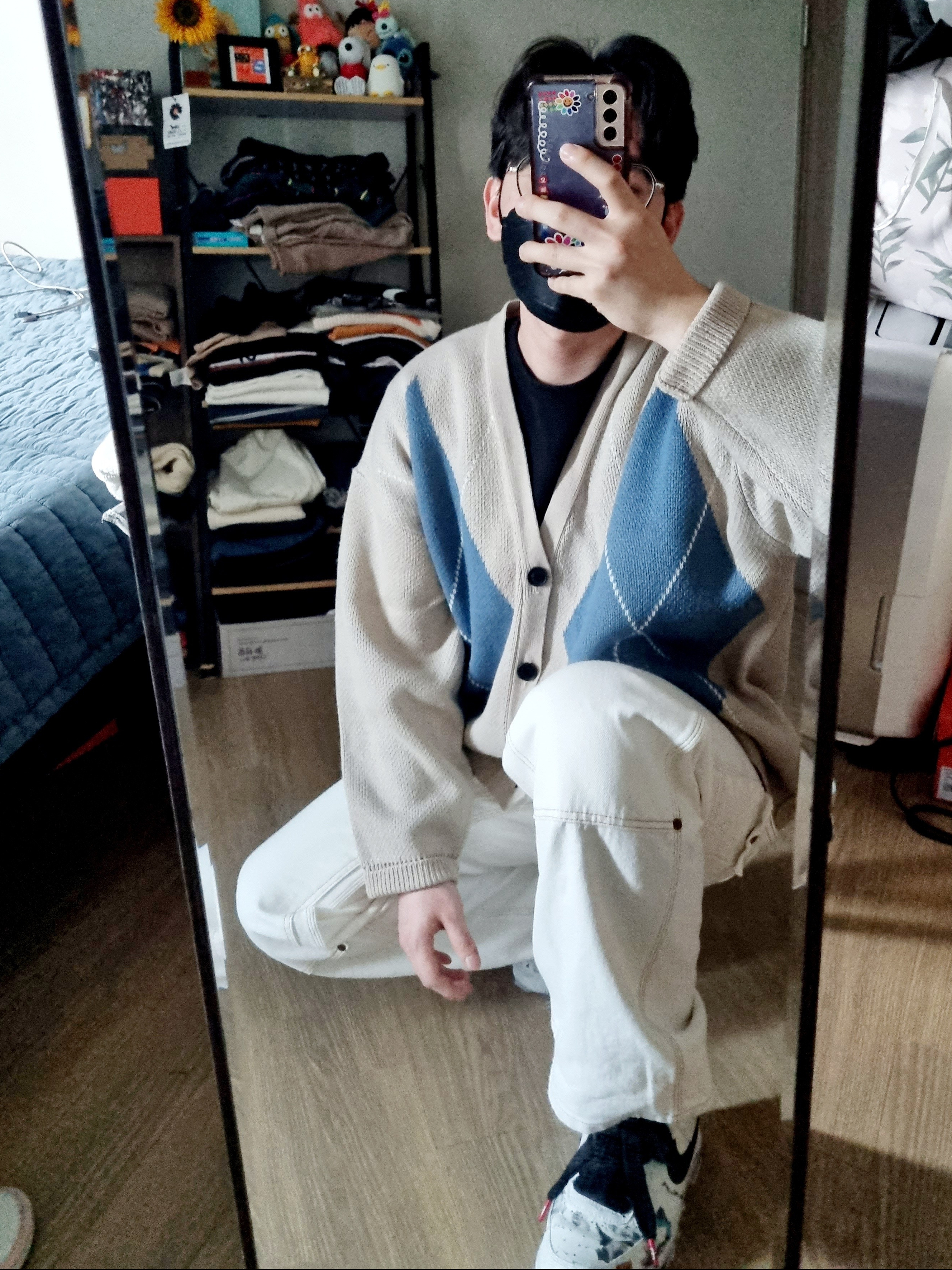 Nike x Peaceminusone Air Force 1 Low Para-Noise 2.0, Stone Island 535A3 Lambswool Sweater Navy Blue - 21FW 착용 스타일 - 1