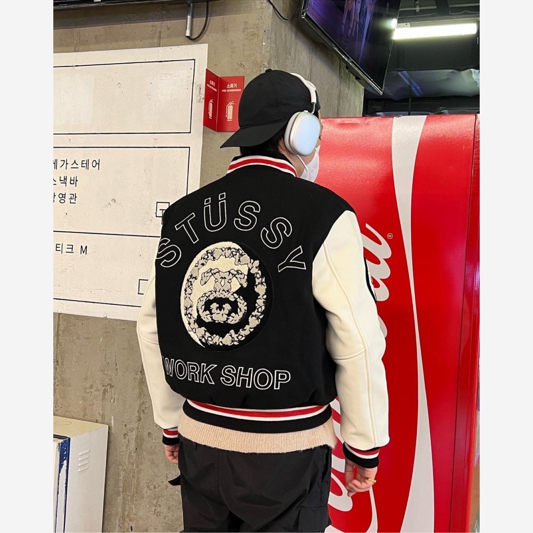 Stussy x Our Legacy x Denim Tears TTL Varsity Jacket Black, Fear of God The California Almond 착용 스타일 - 4