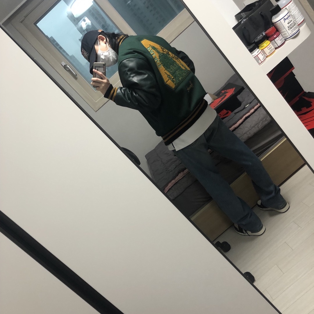 Palace x Harrods x Golden Bear Varsity Jacket Green - 21FW 착용 스타일