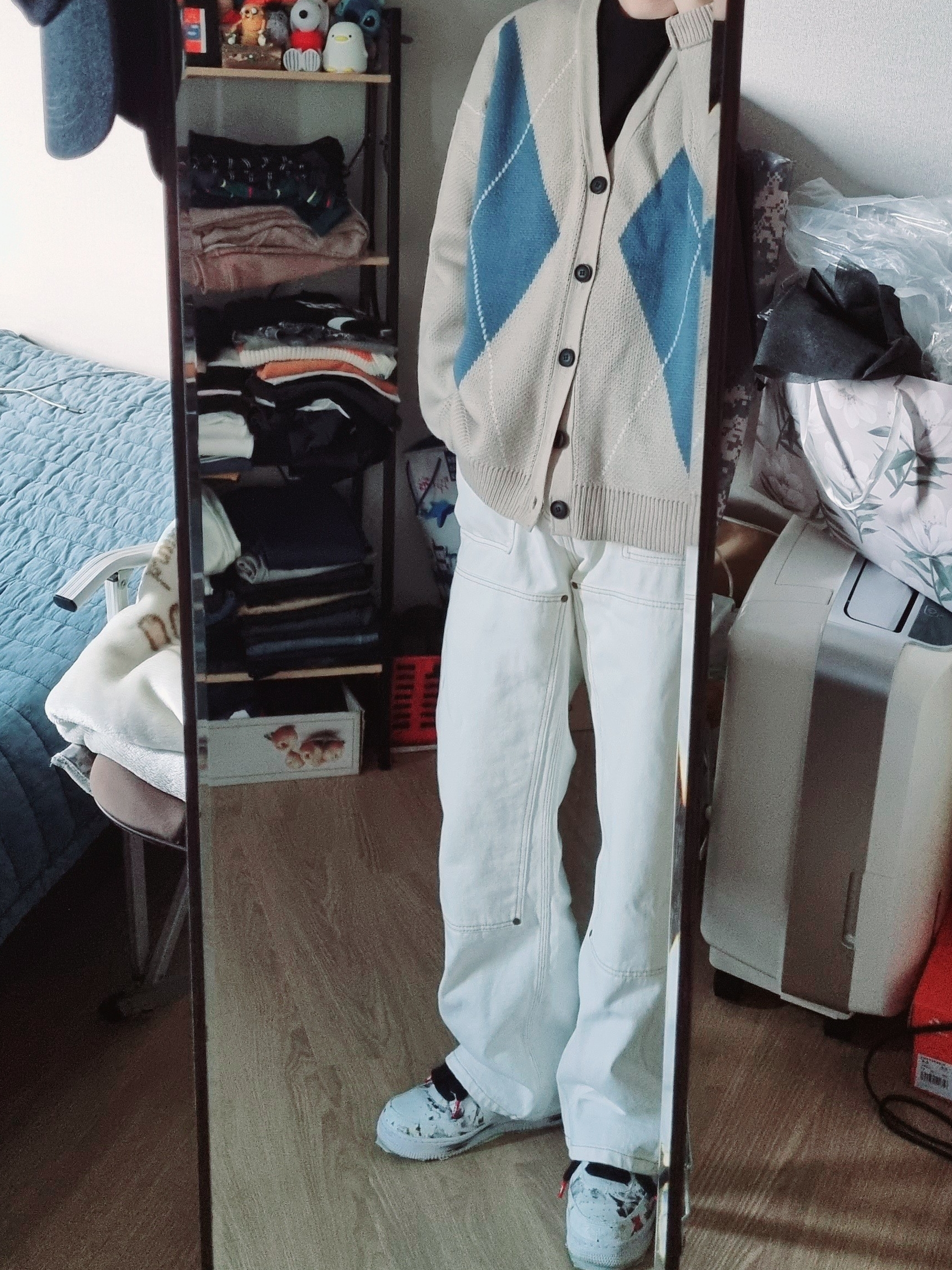 Nike x Peaceminusone Air Force 1 Low Para-Noise 2.0, Stone Island 535A3 Lambswool Sweater Navy Blue - 21FW 착용 스타일 - 2