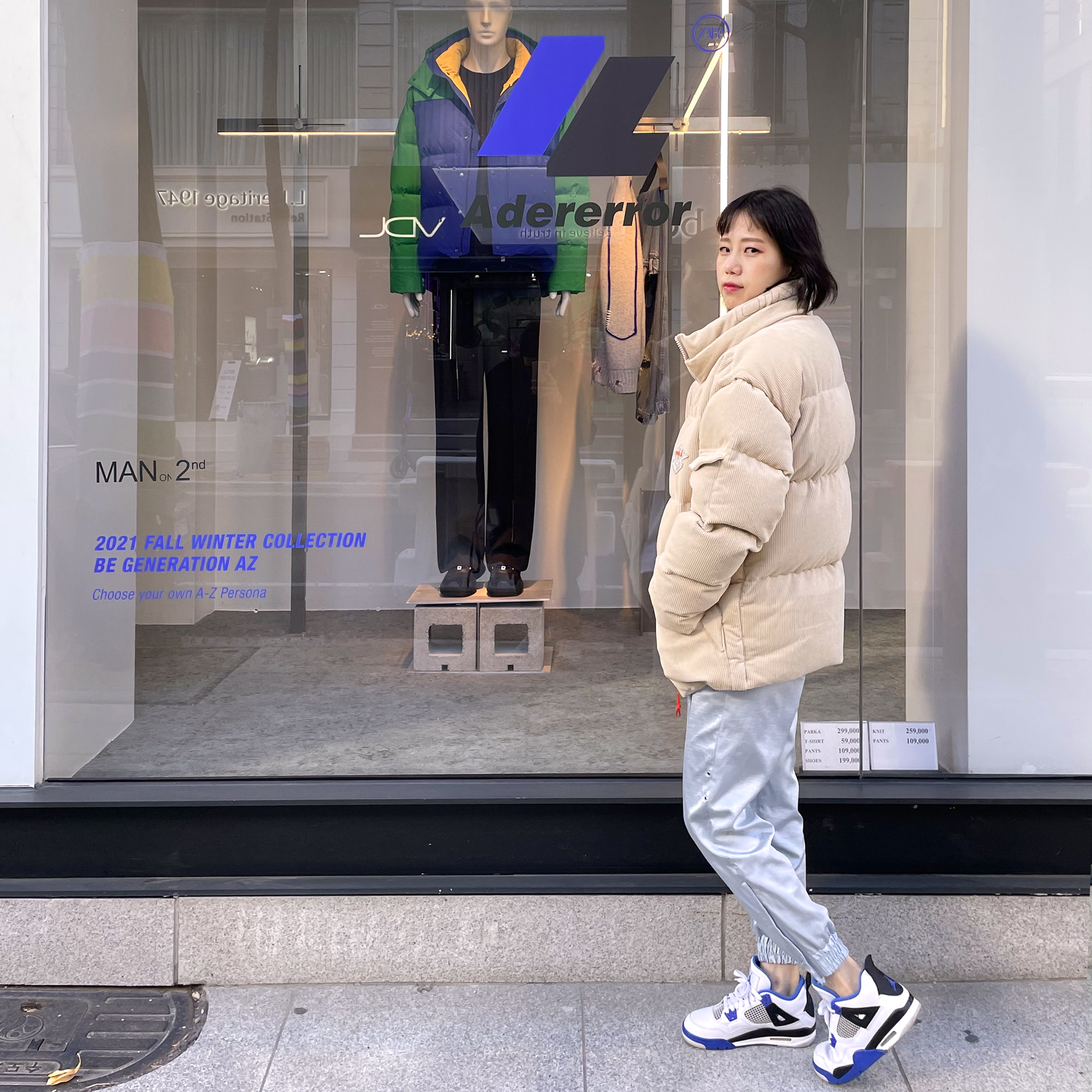 Jordan 4 Retro Motorsports 2017, Zara x Ader Error Premium Cotton Long Sleeve T-Shirt White 착용 스타일 - 2