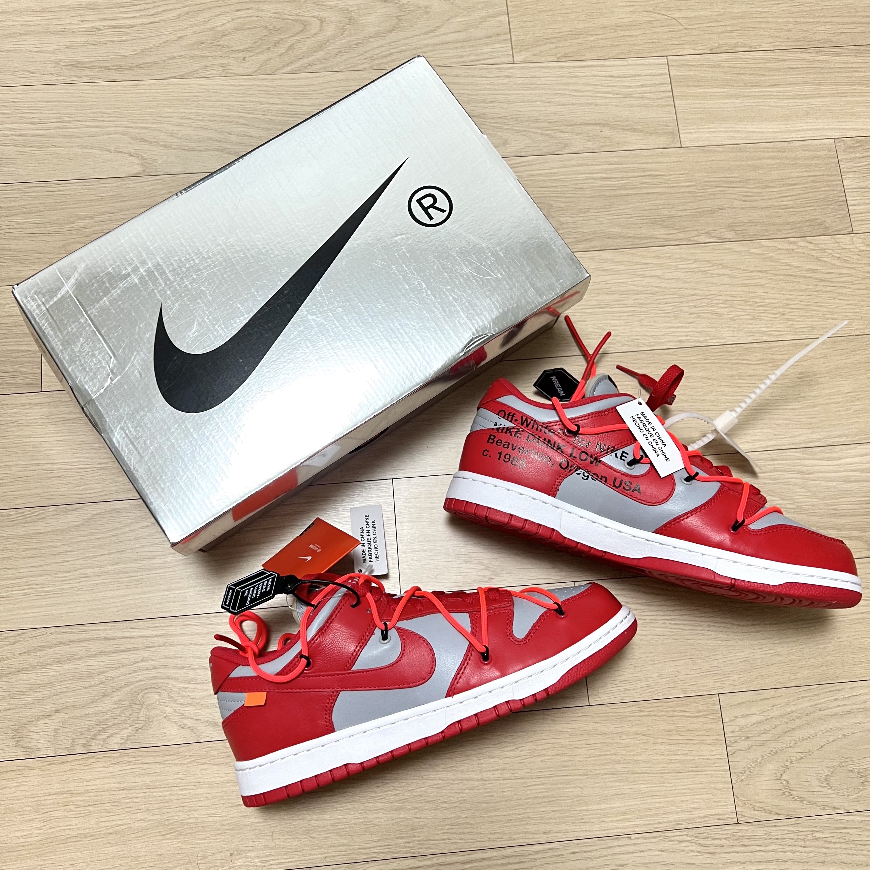 Nike x Off-White Dunk Low University Red 착용 스타일 - 1
