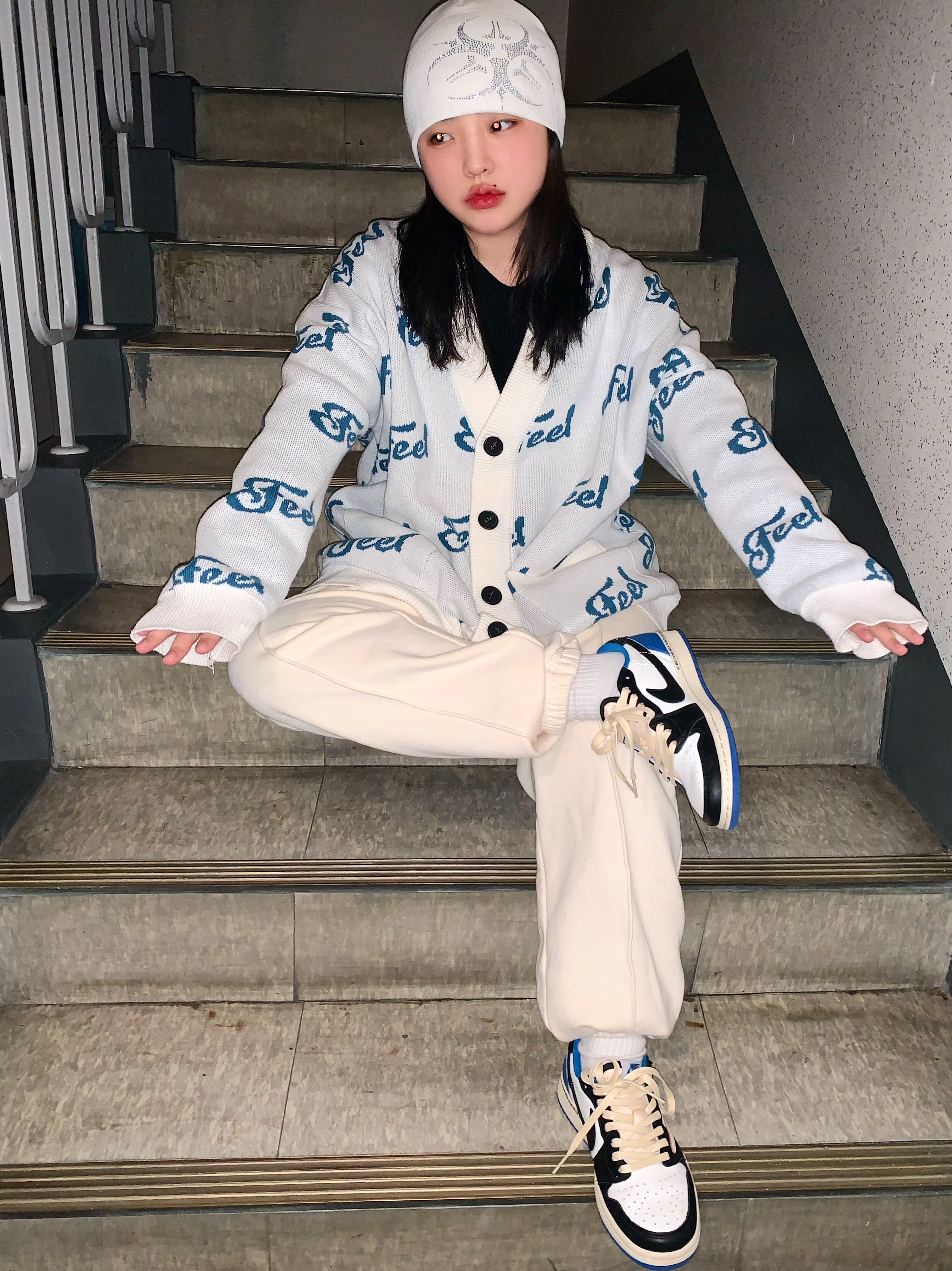 Jordan 1 x Travis Scott x Fragment Retro Low OG SP Military Blue 착용 스타일