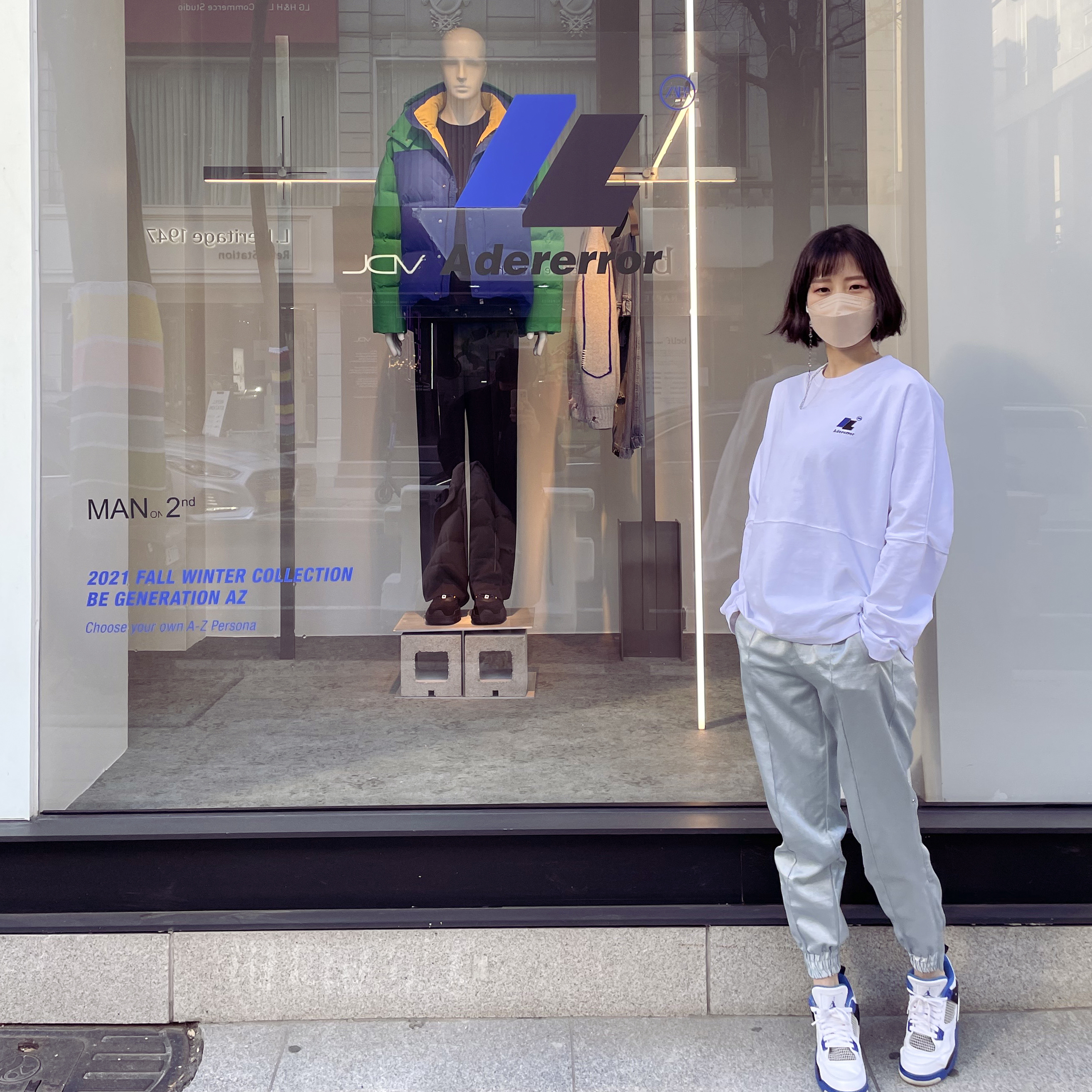 Jordan 4 Retro Motorsports 2017, Zara x Ader Error Premium Cotton Long Sleeve T-Shirt White 착용 스타일 - 3