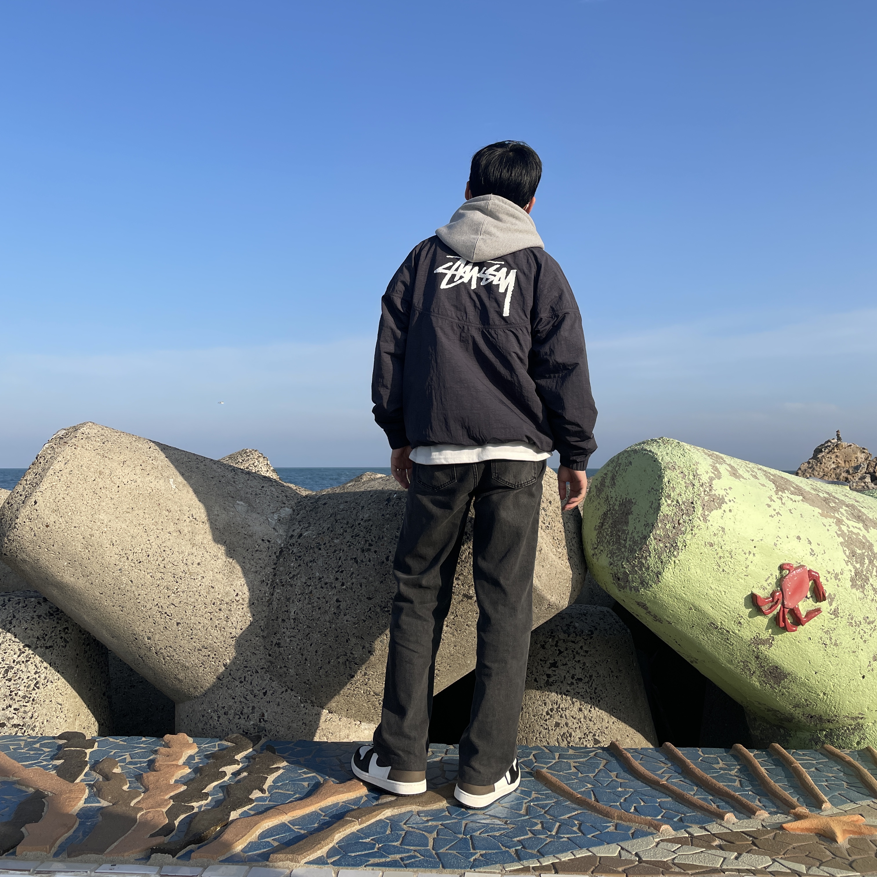 Jordan 1 Retro High OG Black Mocha, Nike x Stussy Windrunner Jacket Off Noir 착용 스타일